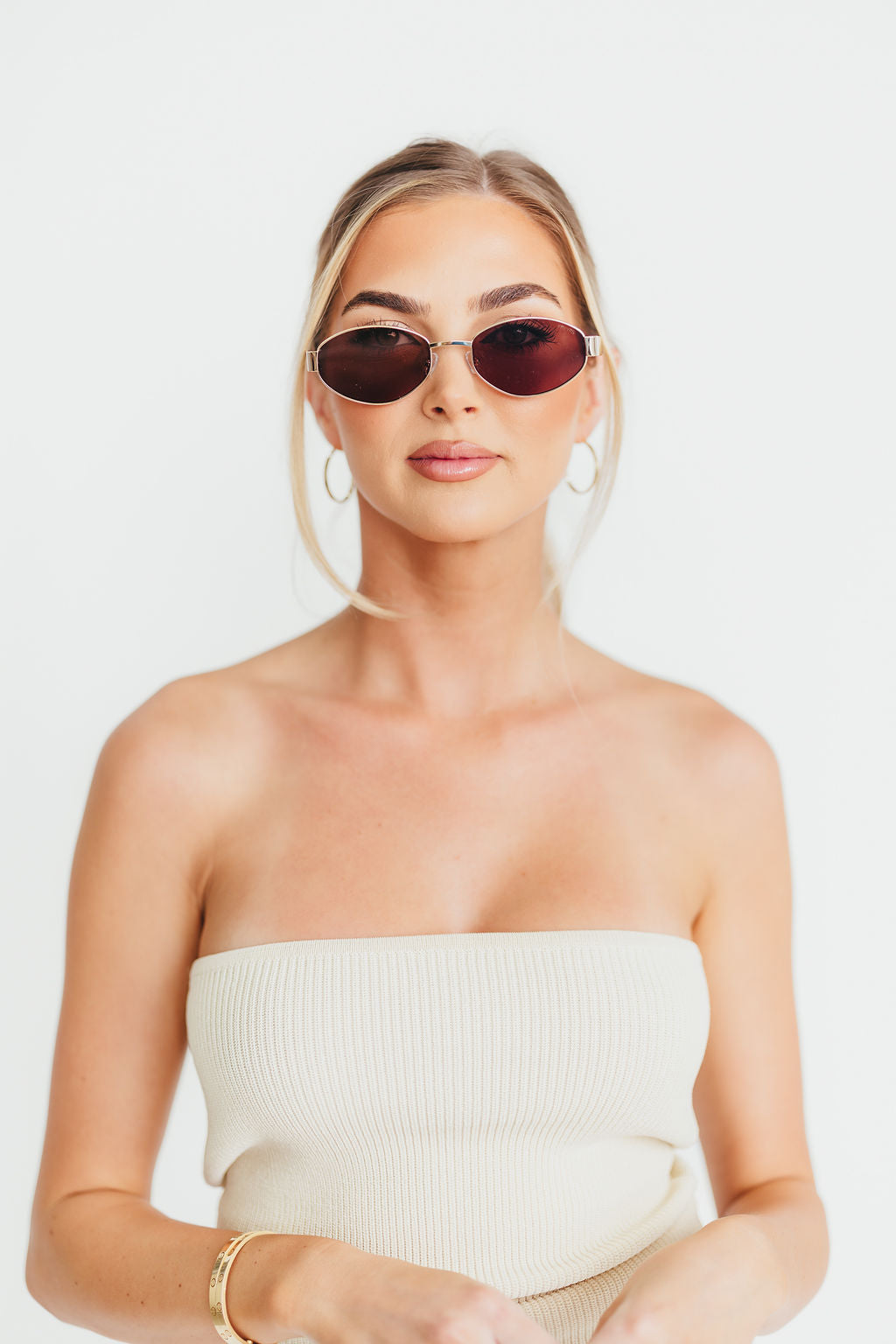 Soho Women's Oval Sunglasses - Gold/Brown Frame UV Protection - Fashionable & Stylish for Outdoor Activities, Beach, Driving & Summer Vacations