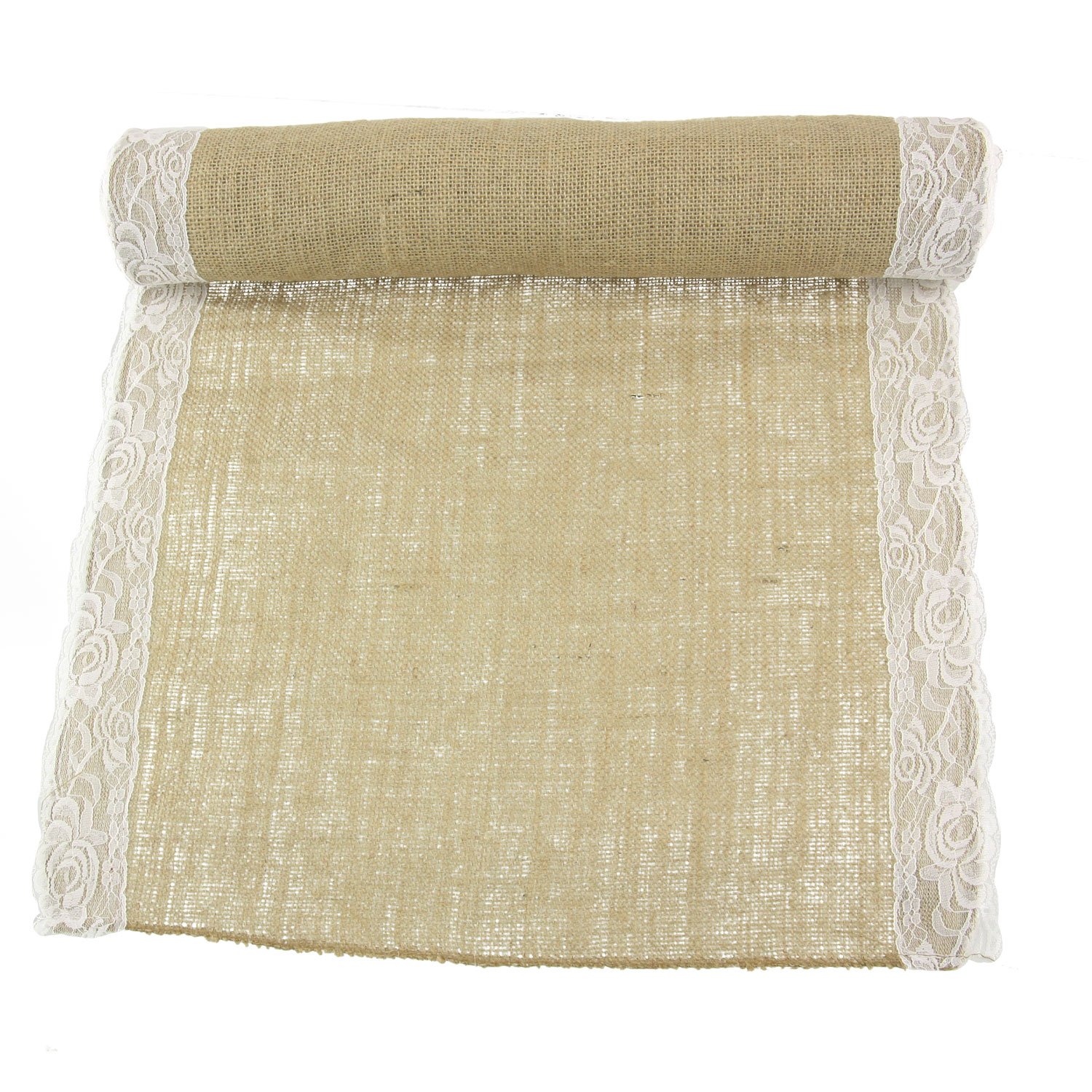 Natural Bamboo Vintage Lace Burlap Table Runner Set - 17
