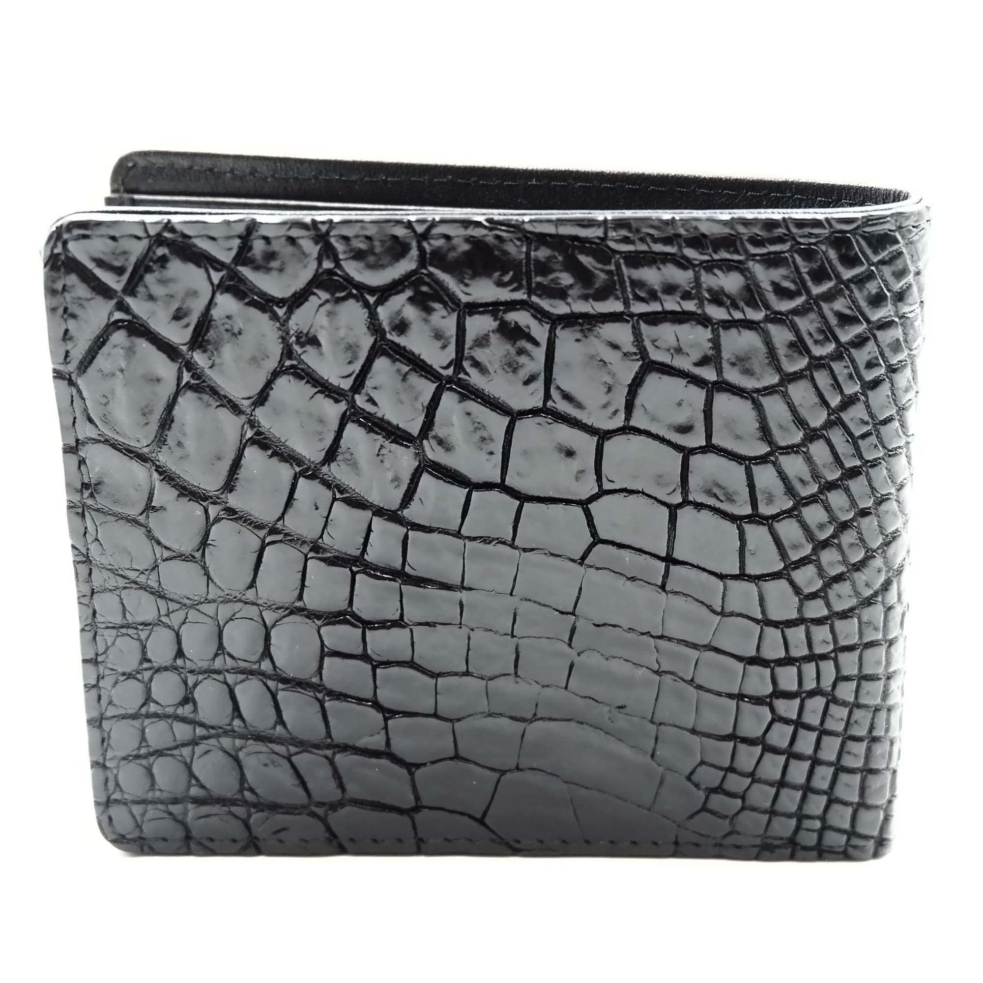Genuine Black Crocodile Leather Men's Bi-Fold Wallet - Premium Slim RFID Blocking Billfold for Everyday Carry & Business Use