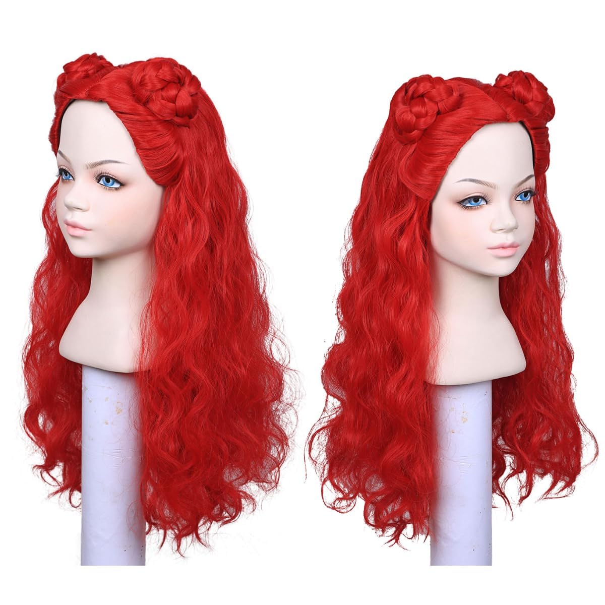 ColorGround Long Red Cosplay Wig for Women with Pocket Watch - Perfect for Anime, Halloween, and Costume Parties