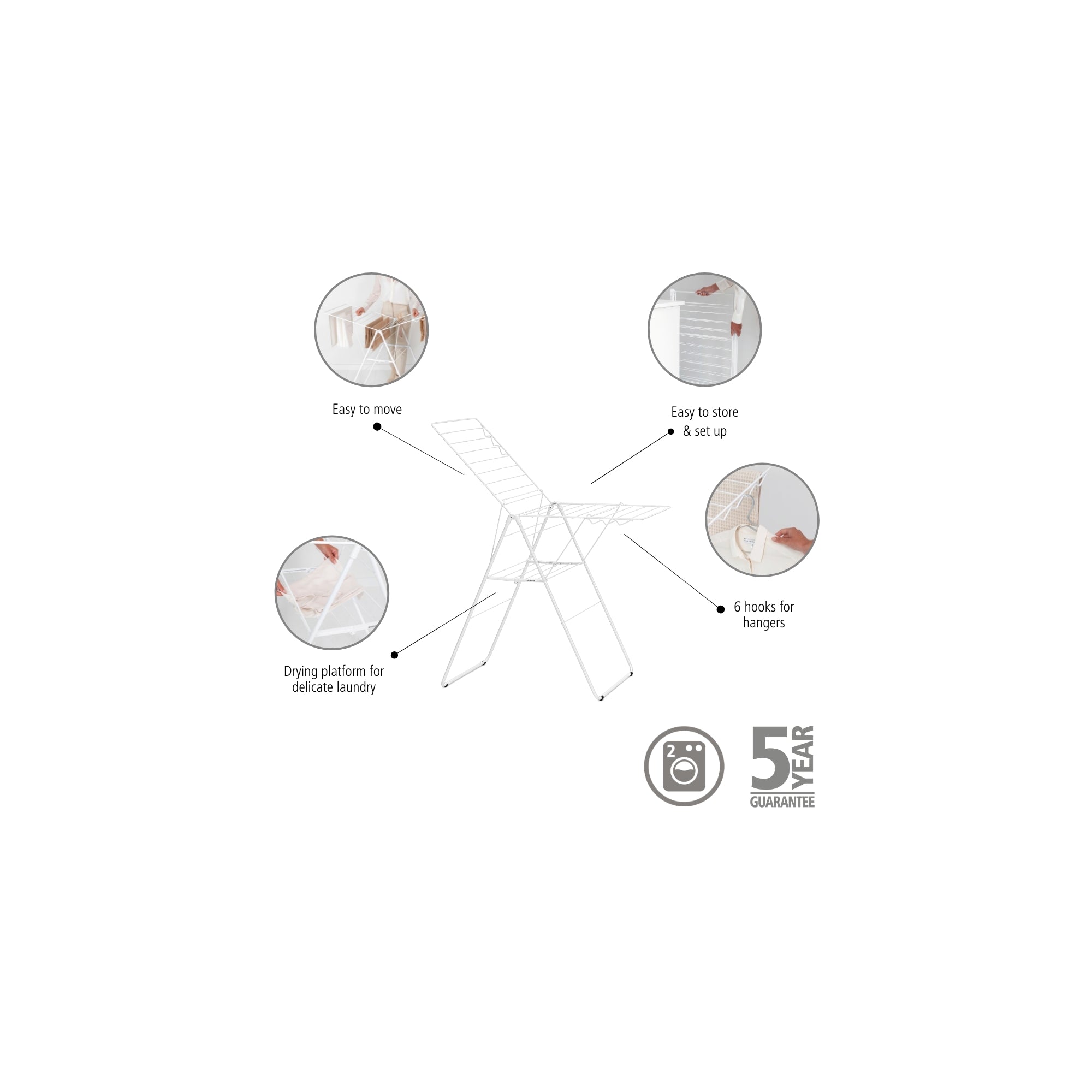 20 Meters White Wall Mounted Clothes Drying Rack - Space Saving Laundry Solution for Apartments, Balconies & Small Homes