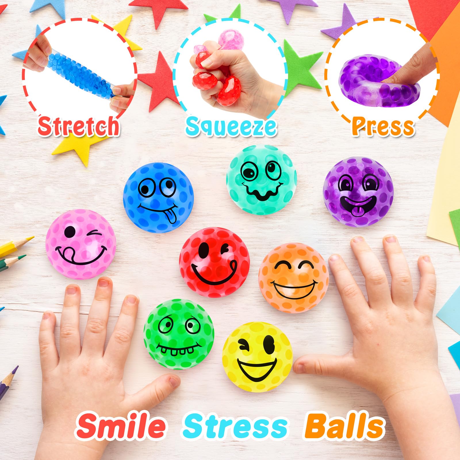30 Pack Smile Stress Balls - Bulk Fidget Toys for Adults & Kids, Anxiety Relief Sensory Toys, Party Favors for Birthdays, Office Gifts & Classroom Rewards