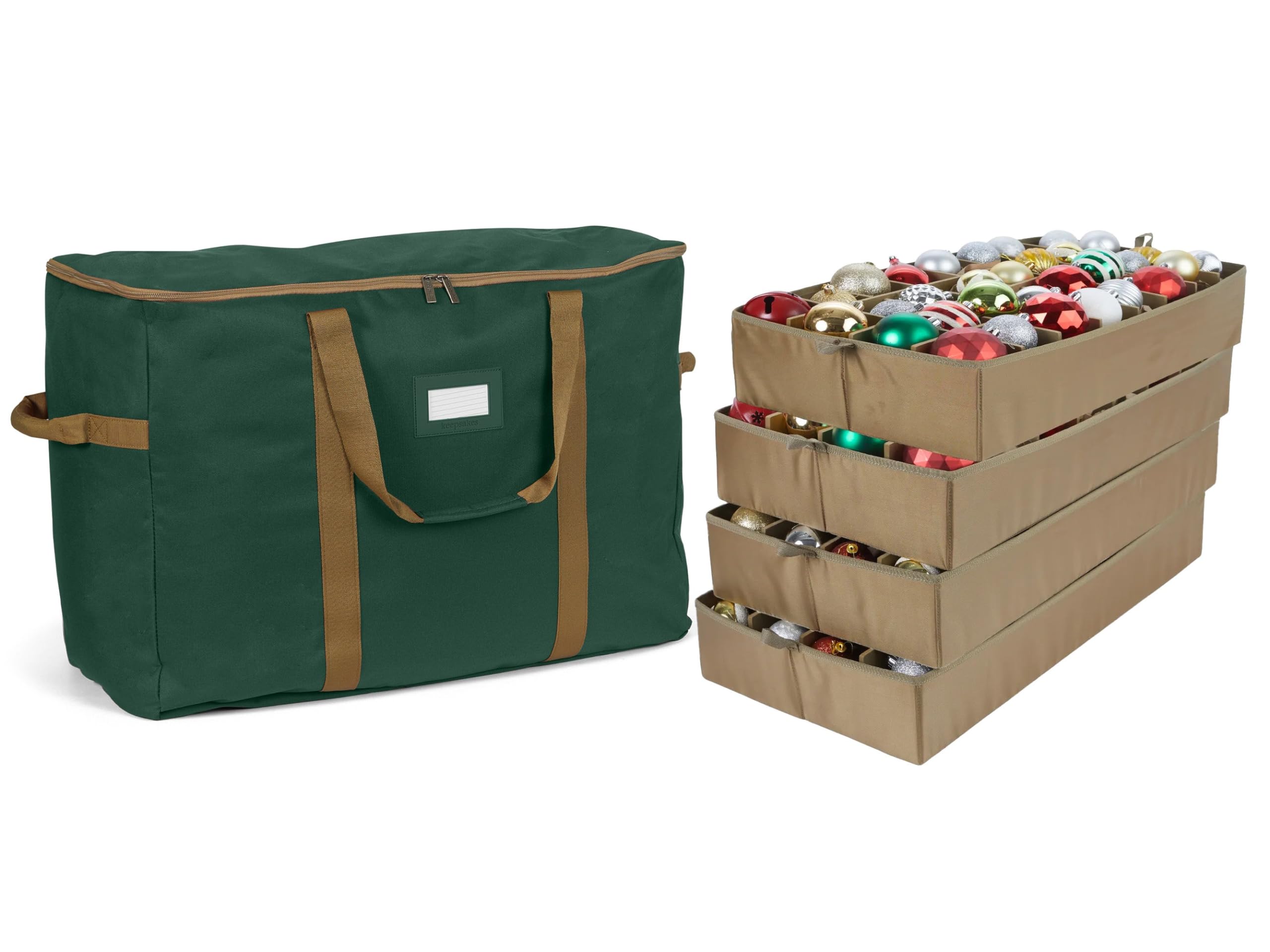 Covermates Keepsakes Adjustable Ornament Storage Bag with Carrying Handles & Padded Protection - Holiday Decoration Organizer for Christmas Tree Ornaments (Green) - Perfect for Seasonal Storage & Home Organization