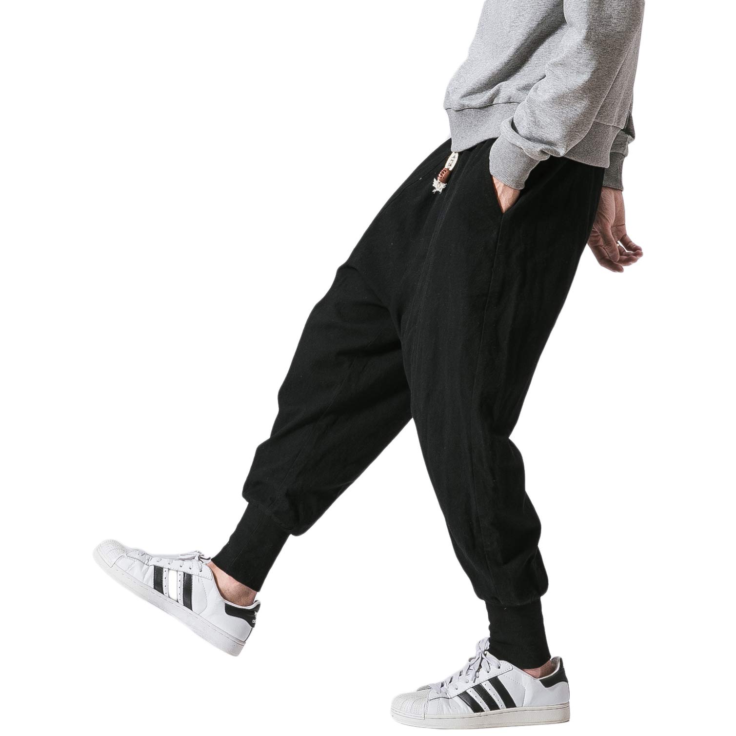 **PRIJOUHE Men's Slim Fit Jogger Sweatpants - Low Crotch Harem Hip Hop Pants for Casual Wear, Gym & Street Style**