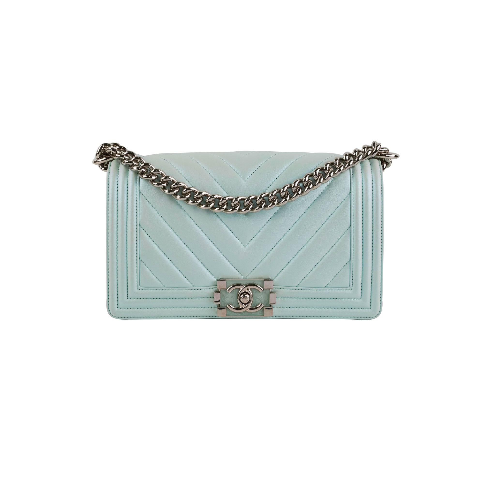 Chanel Medium Boy Bag Iridescent Celeste Blue - Luxury Designer Handbag for Women | Perfect for Evening Parties, Weddings & Special Occasions