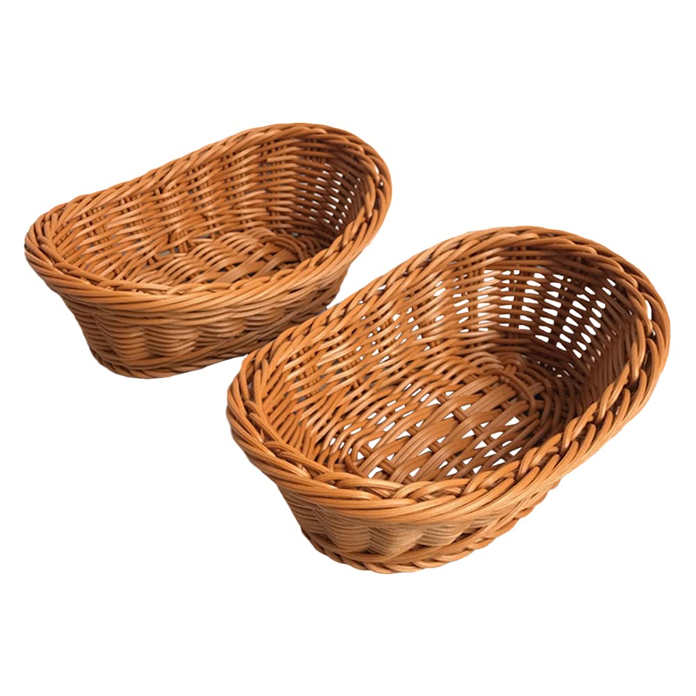 2-Pack Cabilock Bamboo Bread Basket - Hand-Woven Rattan Serving Tray for Bread, Fruits, Vegetables & Snacks | Perfect for Picnics, Kitchen Storage & Farmhouse Decor