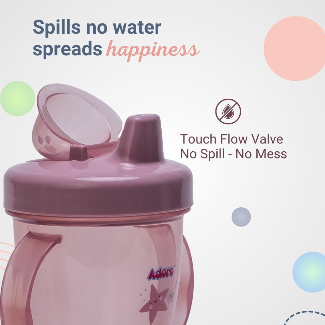 Adore Birdy Leakproof Spout Sipper Cup for Babies & Toddlers | 250ml Anti-Spill Drinking Water Bottle with Handle | Ideal for 6-12 Month Old Infants | BPA-Free Baby Cup for Home, Travel & Daycare (Pink)