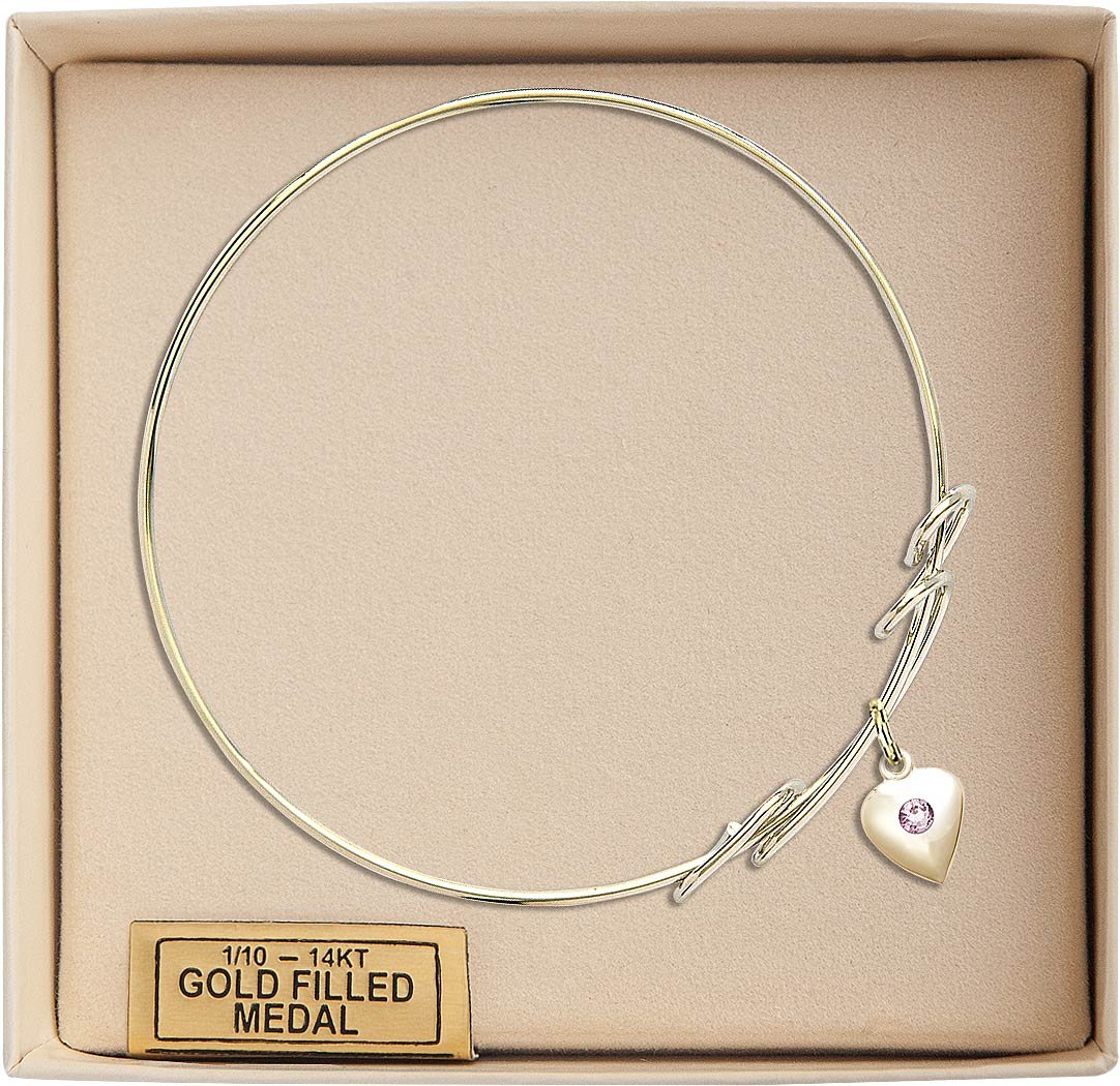 8 Inch Round Double Loop Bangle Bracelet with Heart Charm & Light Purple Crystals - Elegant Jewelry for Women, Perfect for Parties, Weddings & Everyday Wear