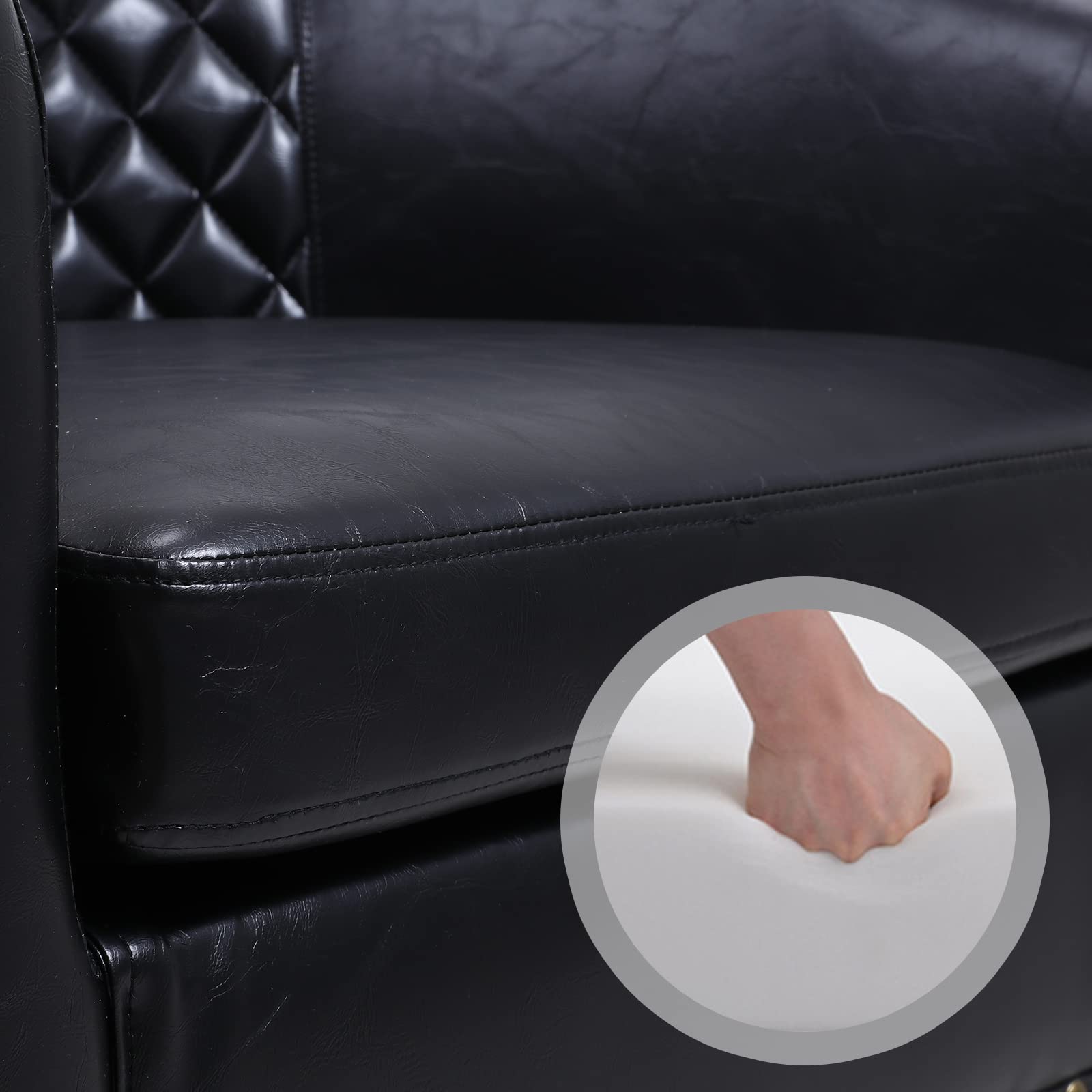 Modern PU Leather Club Chair - Upholstered Barrel Accent Living Room Armchair with Solid Wood Legs & Tufted Back - Comfy Reading Chair for Bedroom, Office or Lounge (Black) - Perfect for Relaxing, Reading & Small Space Decor