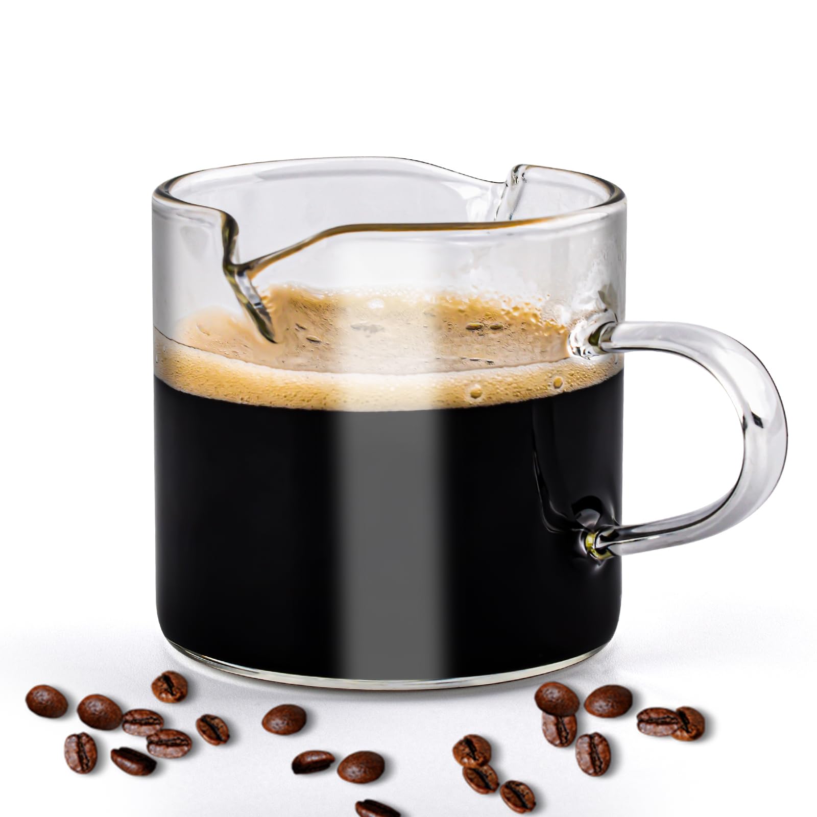 1pc 4OZ Espresso Shot Glass with Handle - Double Spout Coffee Cup for Espresso & Mini Milk - Durable Glass Coffee Accessories - Perfect for Home Barista, Coffee Shops & Gifts