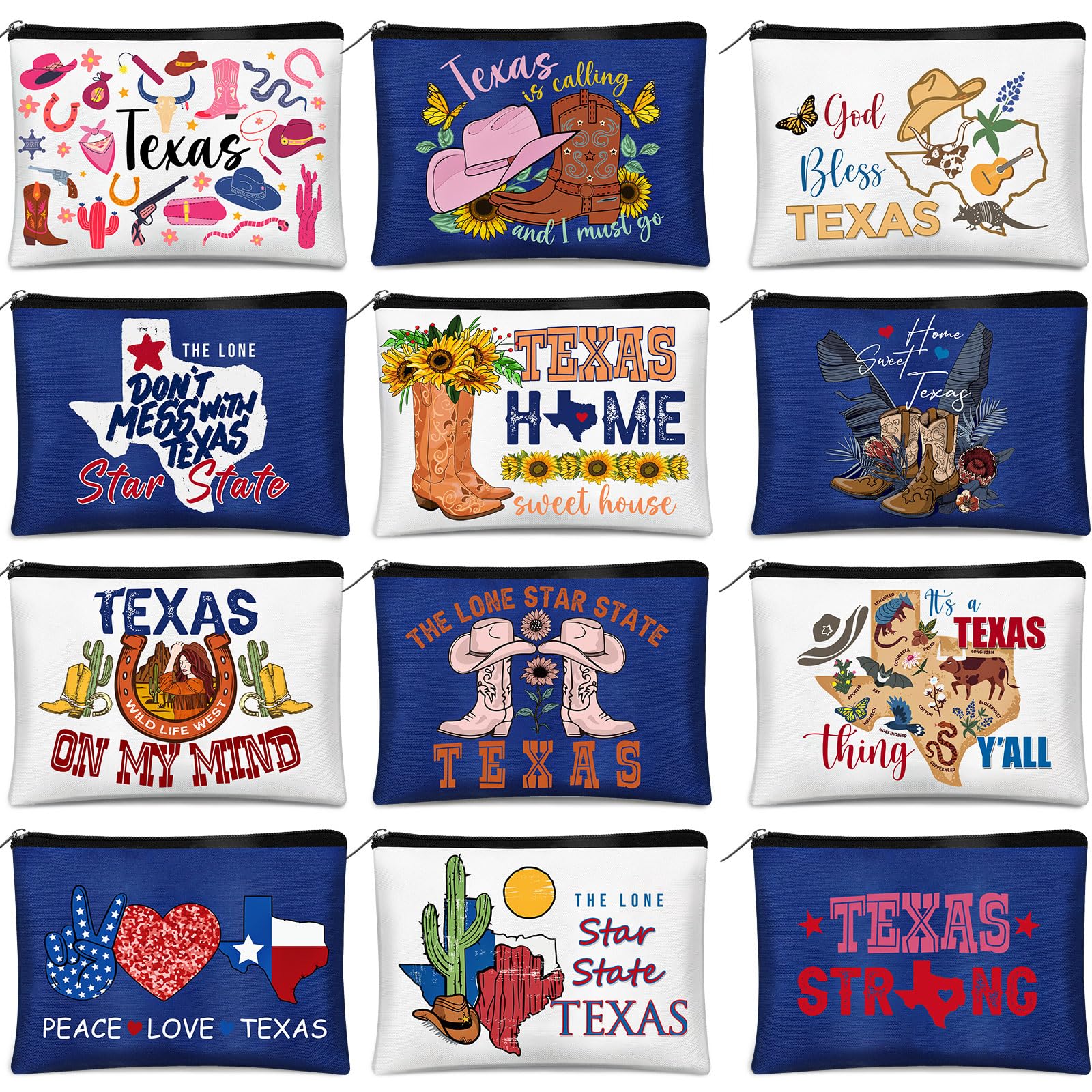 12 Pcs Texas State & Chicago City Souvenir Makeup Bags - Zippered Cosmetic Travel Bags for Women | Perfect for Gifts, Travel & City-Themed Collections