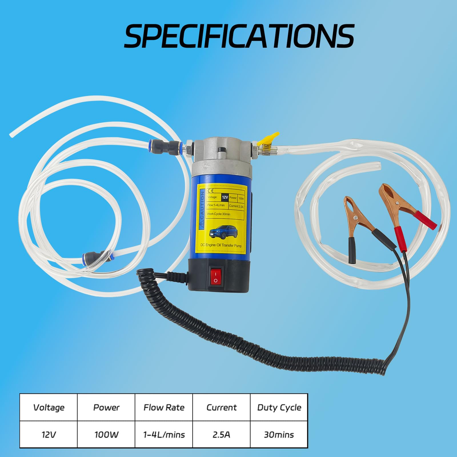 100W Electric Oil Diesel Fluid Transfer Pump with Tubes - High Power Gear Pump for Car, Marine, RV, Boat & Motorcycle - Ideal for Engine Oil Changes, Fuel Transfer & Fluid Extraction