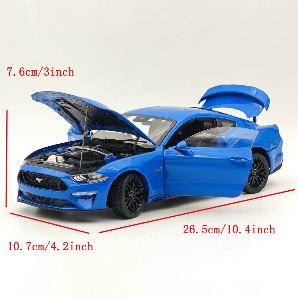 1/18 Scale Diecast Ford Mustang GT 2019 Blue Right-Hand Drive Model Car - Collectible Miniature Replica for Car Enthusiasts & Hobbyists - Perfect for Display, Gifts, and Car Show Collections