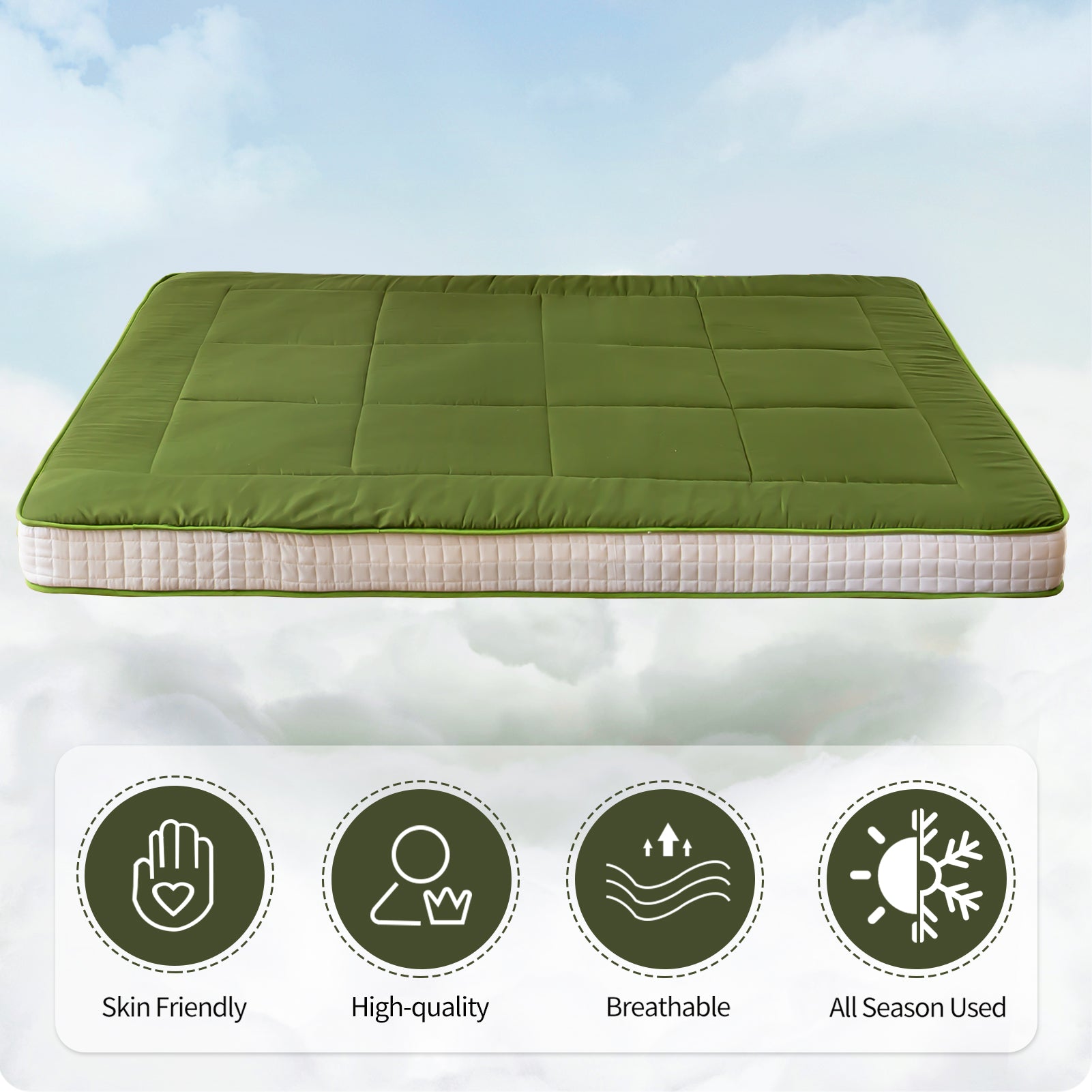 MAXYOYO Padded Japanese Floor Mattress - Green Foldable Roll Up Futon Mattress for Bedroom, Guest Room & Travel | Comfortable Floor Sleeping & Lounging