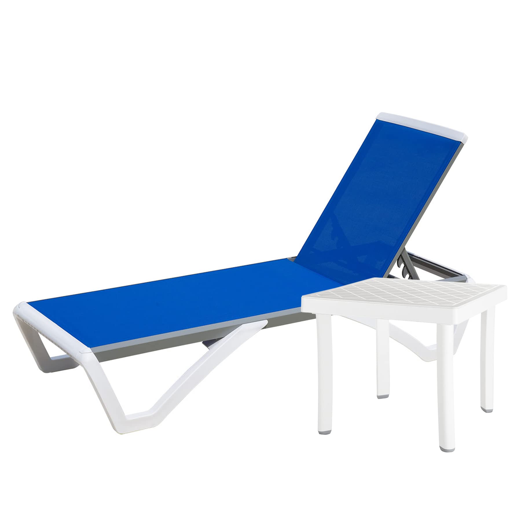 **Domi Adjustable Aluminum Pool Lounge Chair - All-Weather Outdoor Chaise Lounge with Side Table - Textilene Fabric for Deck, Lawn, Backyard & Poolside Relaxation (Blue)**