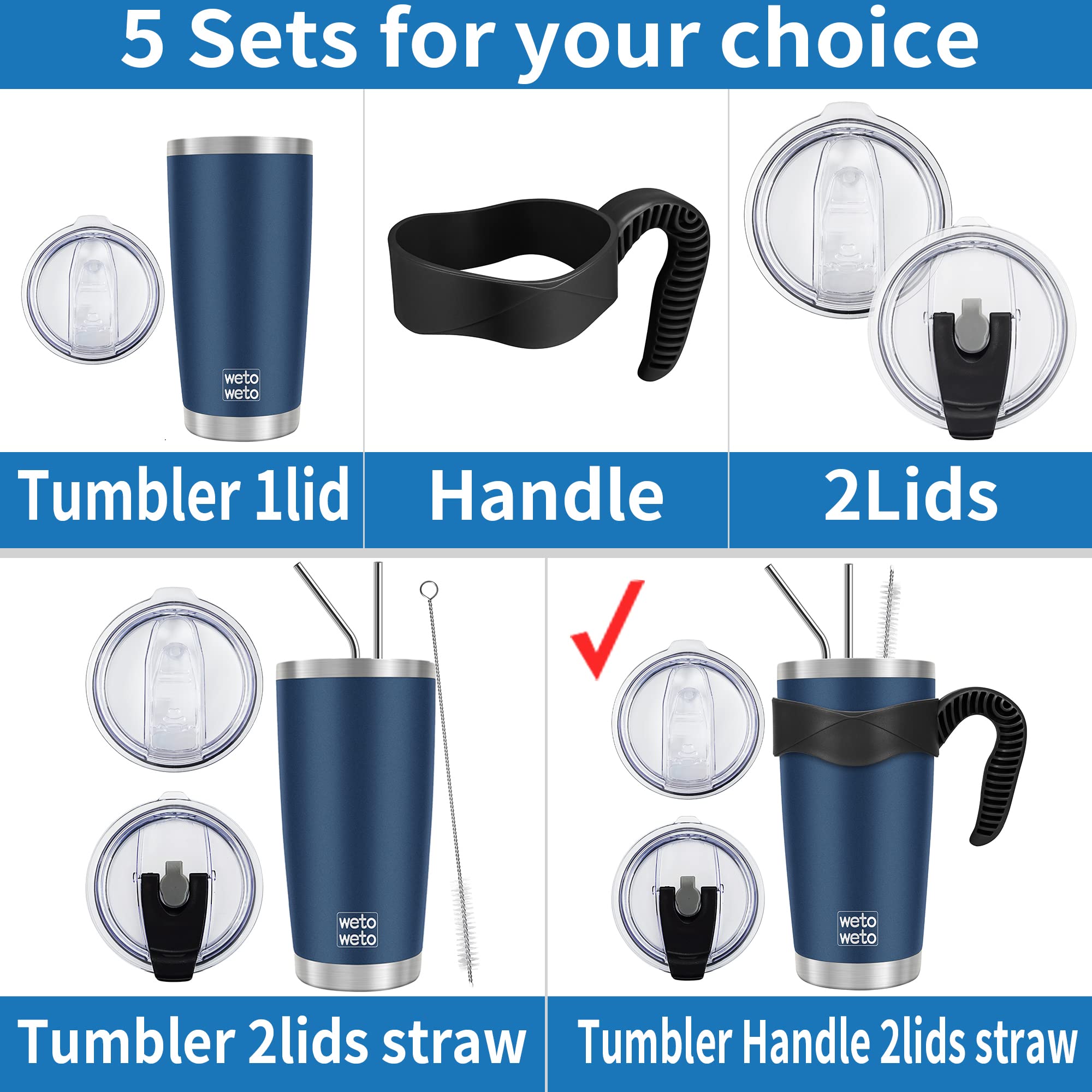 WETOWETO 20oz Stainless Steel Vacuum Insulated Tumbler with 2 Lids & 2 Straws - Double Wall Powder Coated Travel Mug for Coffee, Tea & Cold Drinks - Leakproof & Sweatproof - Perfect for Office, Gym, Camping & Road Trips (Cyan, 1 Pack)