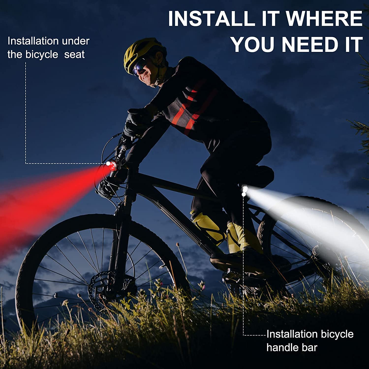 Super Bright Rechargeable Bike Light Set - 4 LED Lights for Cycling Safety