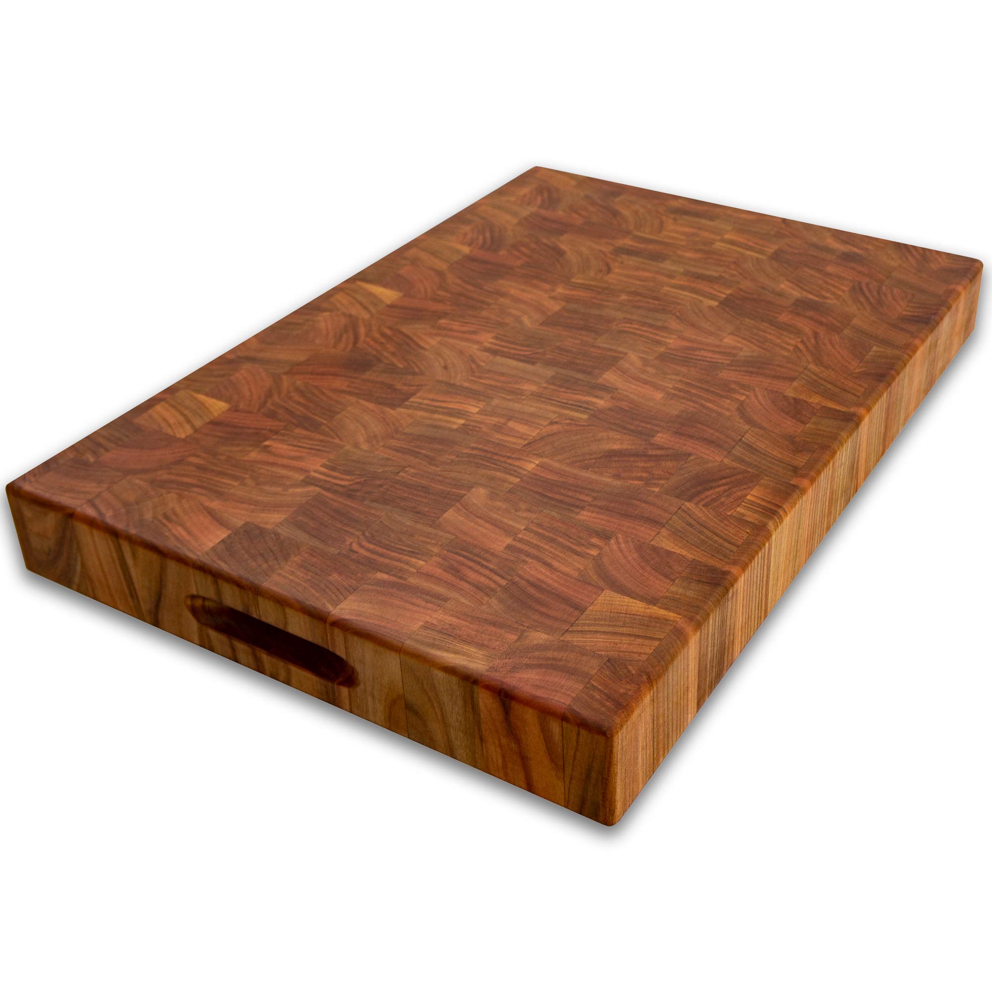 Premium Extra Thick 20x14x2 Inch Wood End Grain Butcher Block Cutting Board - Heavy Duty Solid Hardwood Chopping Block with Non-Slip Base & Handle - Perfect for Kitchen, BBQ, Meat Cutting & Food Prep - Natural Cherry Wood Chop Board