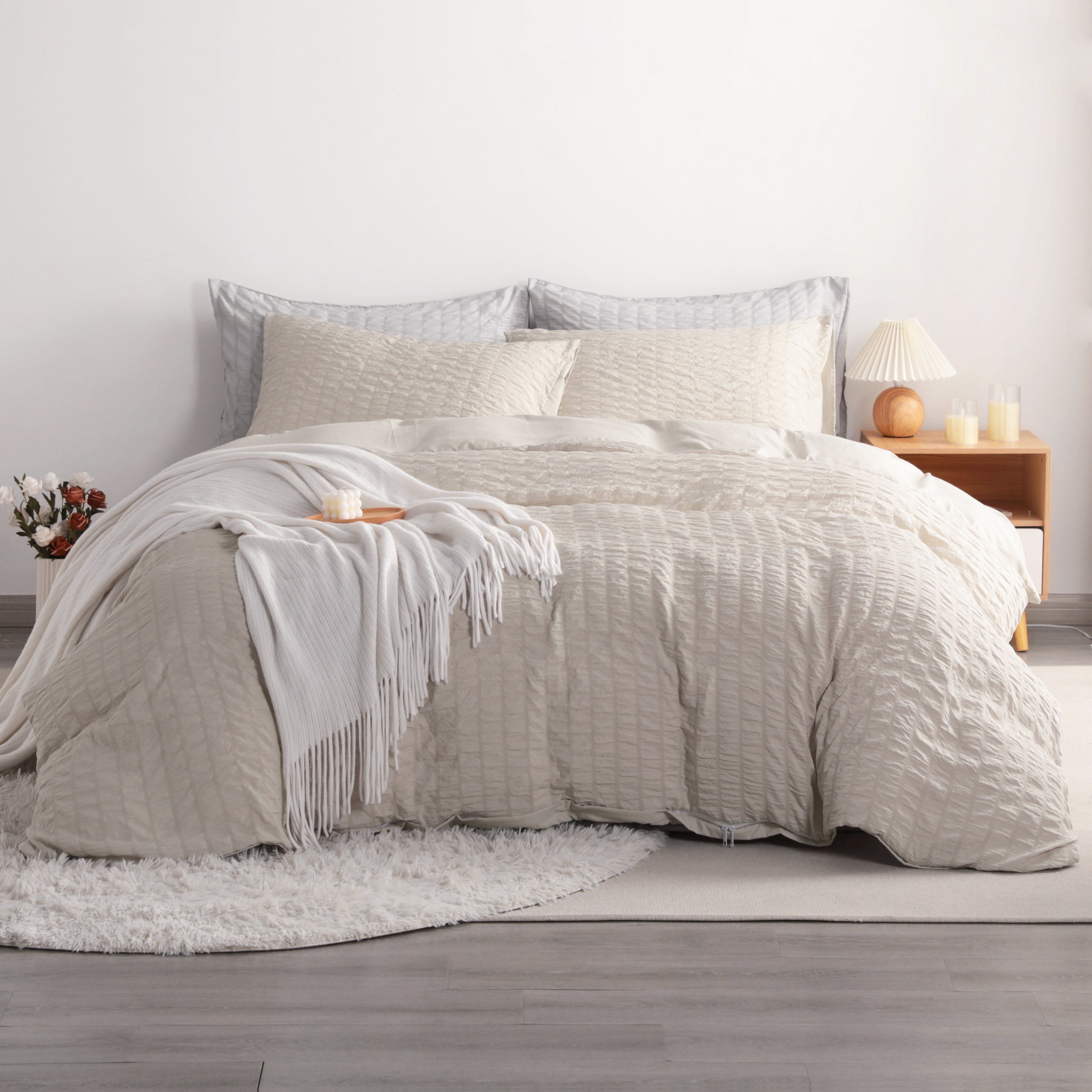 2/3 Pieces Breathable Seersucker Textured Duvet Cover Set - Soft & Lightweight Bedding for Summer - NTBAY® | Perfect for Guest Rooms, Dormitories & Hot Sleepers