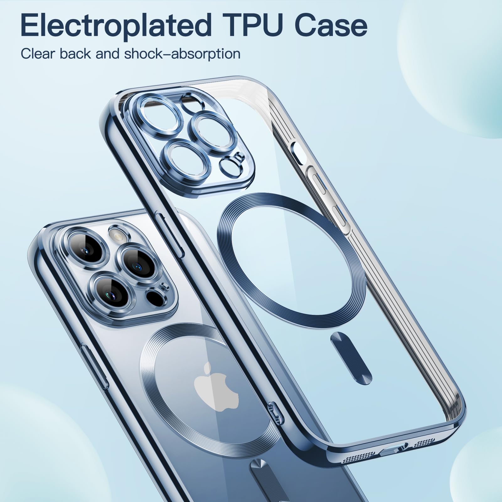 JETech Soft Clear Case for iPhone 13 Pro 6.1-Inch | Shockproof TPU Phone Cover with Camera Protection | MagSafe Wireless Charging Compatible | Blue Electroplated Design | Perfect for Daily Use, Travel & Outdoor Activities