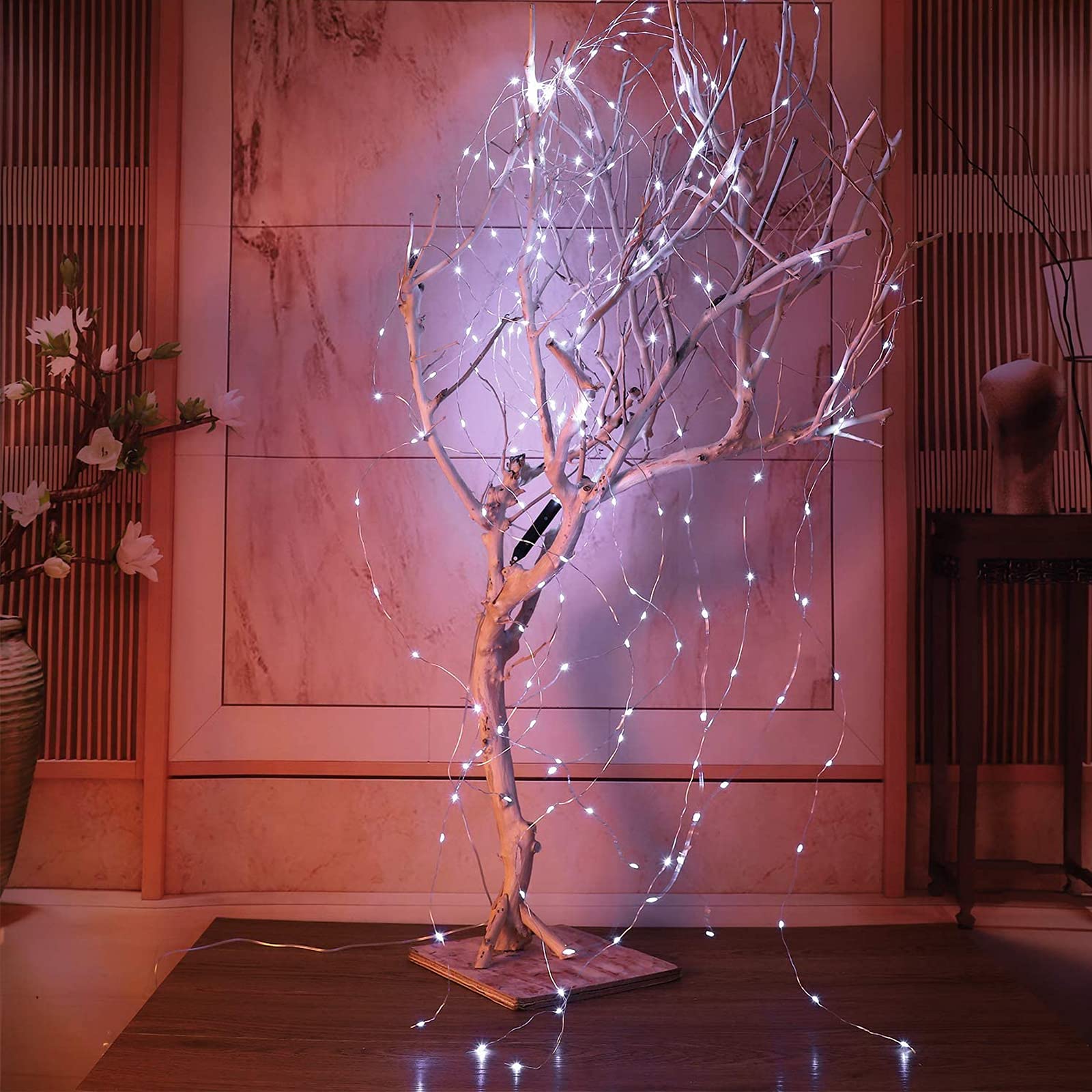 Oluote 200LED Cascading Waterfall String Lights - 8 Lighting Modes, Battery Operated, Waterproof Fairy Lights for Outdoor & Indoor Decor - Perfect for Holiday Parties, Weddings, Garden, Patio and Home Decoration (White)
