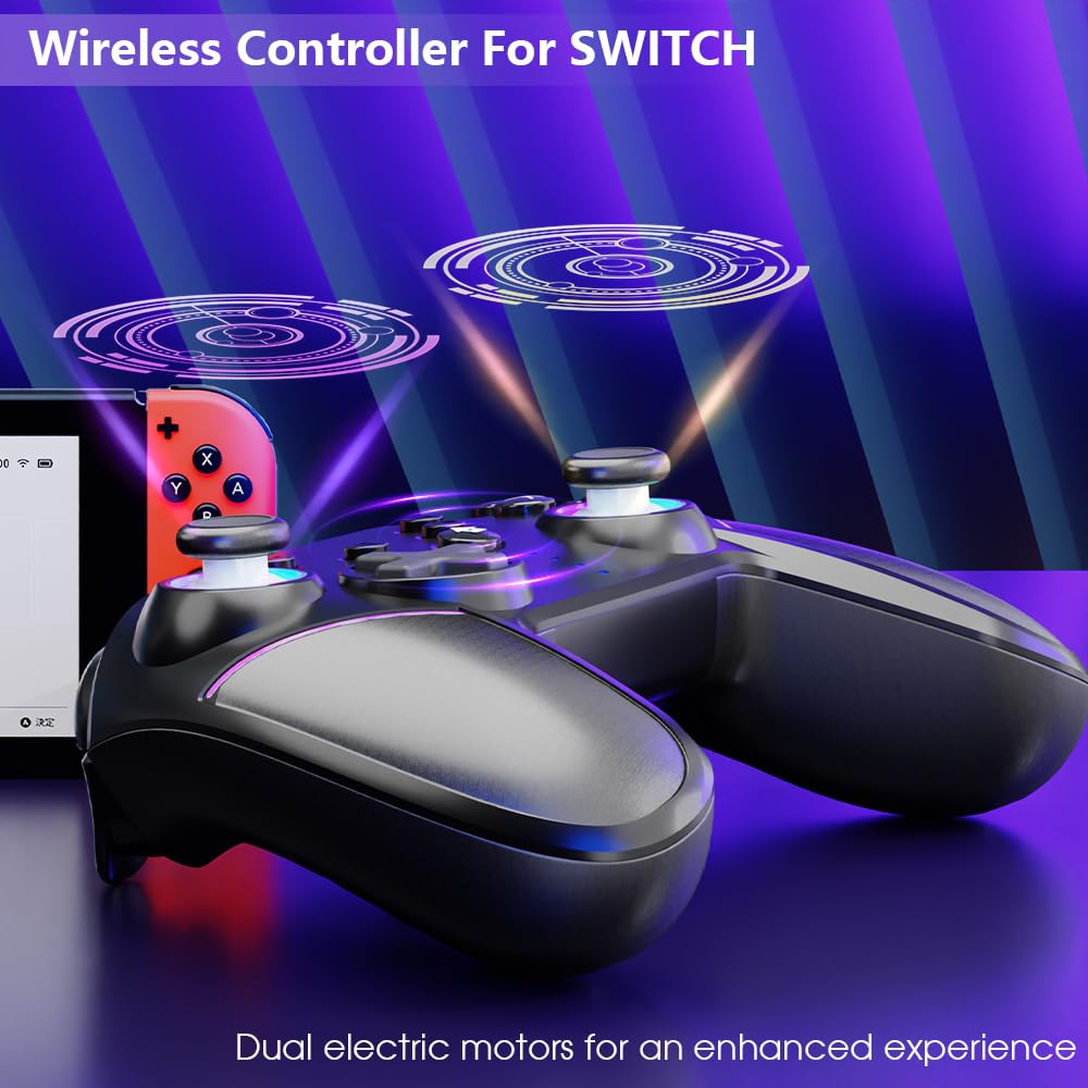 APTGAME Wireless Pro Controller for Nintendo Switch/Switch Lite/Switch OLED - Dual Vibration, RGB Lights, Wake-up Function & Adjustable Turbo - Perfect for Gaming at Home or On-the-Go