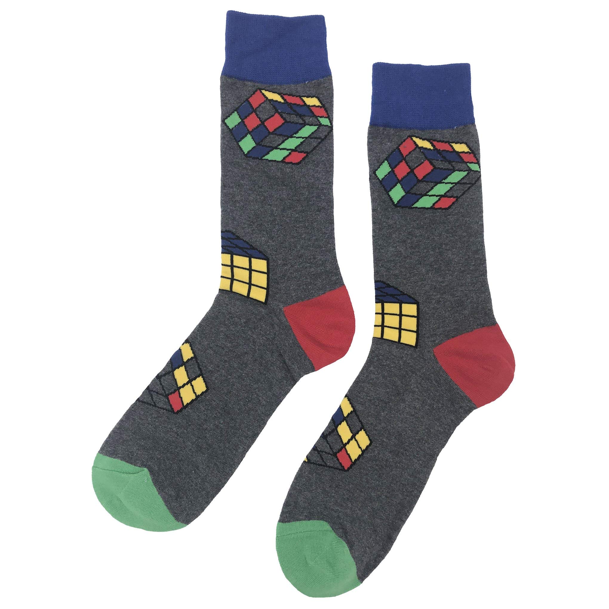 Funny Puzzle Cube Dress Socks for Men - Colorful Novelty Cotton Crew Socks Size 8-12 - Crazy Fun Design for Casual Wear, Gifts & Geek Fashion - Perfect for Office, Parties & Puzzle Lovers