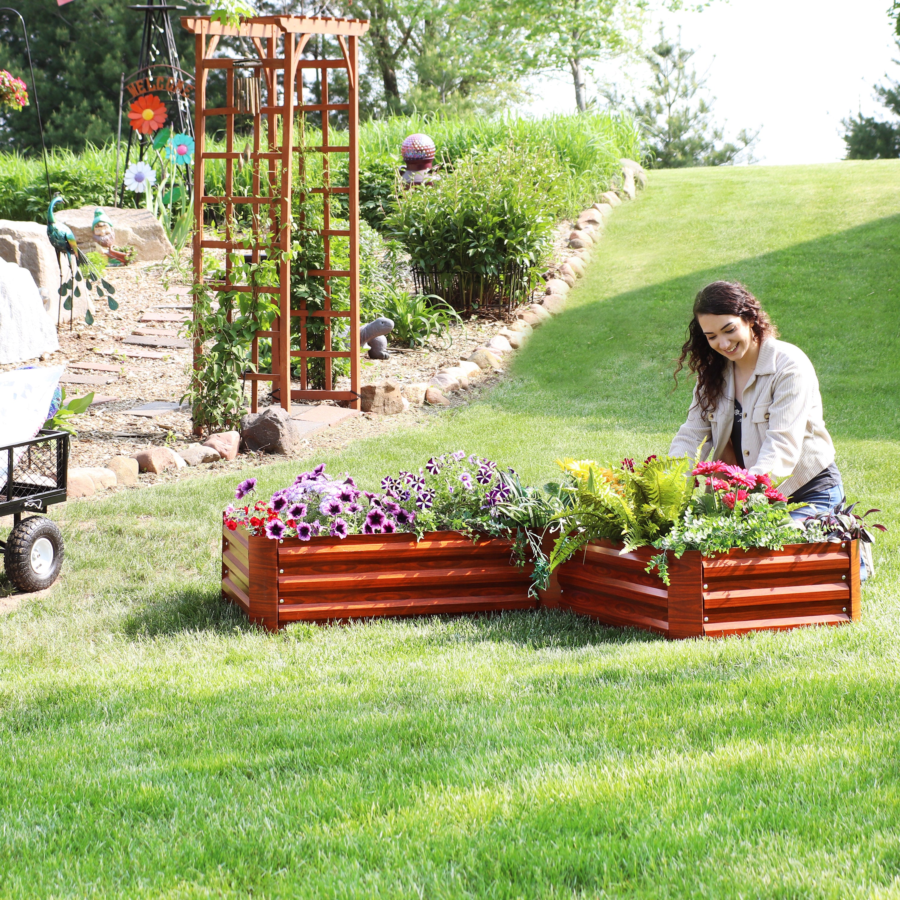 L-Shaped Galvanized Steel Raised Garden Bed Kit - Outdoor Gardening Planter Box for Vegetables, Flowers & Herbs - Perfect for Backyard, Patio & Urban Gardening