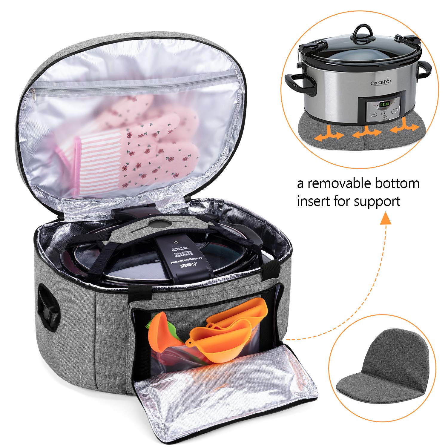 LUXJA Insulated Slow Cooker Bag with Bottom Pad & Lid Straps - Portable Thermal Carrier for 6-8 Quart Oval Slow Cookers (Gray) | Perfect for Potlucks, Picnics & Keeping Meals Warm at Parties