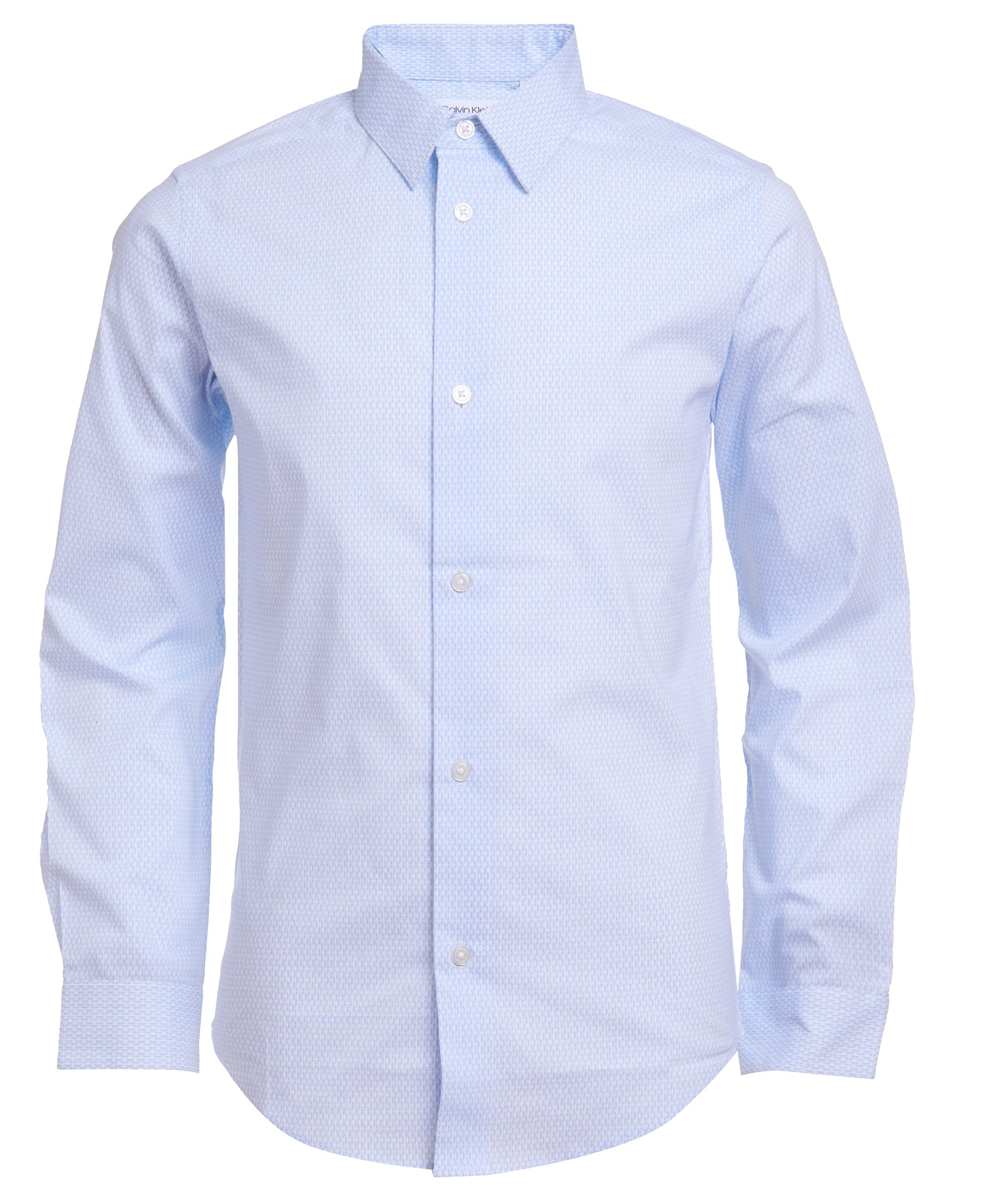 Calvin Klein Boys' Long Sleeve Patterned Dress Shirt with Button Cuffs | Formal & School Wear | Perfect for Special Occasions, Weddings & Classroom Outfits