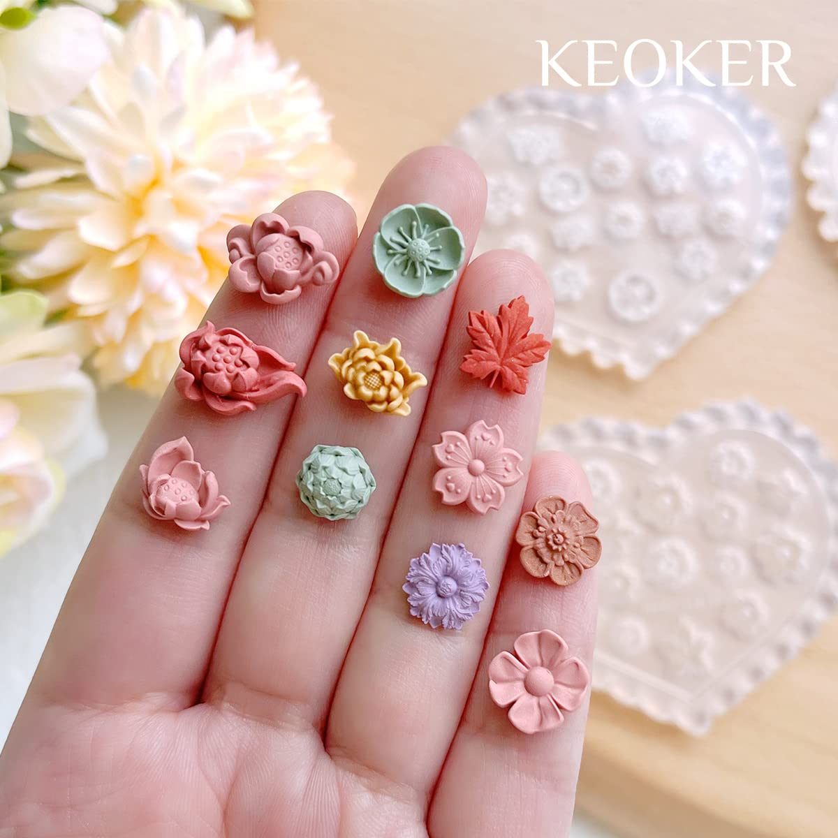 KEOKER 4PCS Floral Polymer Clay Molds for Jewelry Making - DIY Miniature Clay Cutters for Earrings, Pendants & Crafts | Perfect for Polymer Clay Art, Resin Jewelry & Home Decor Projects