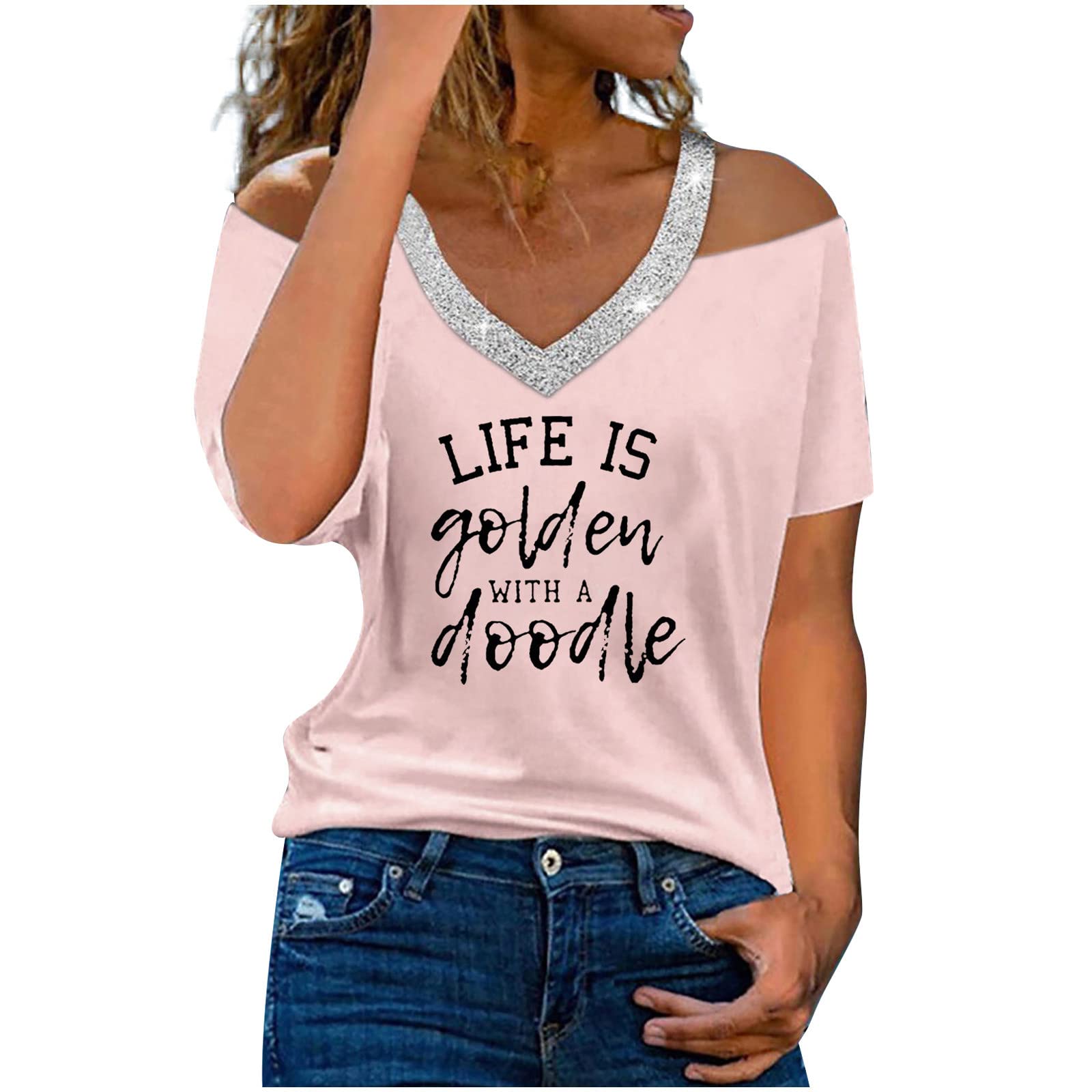 Stylish Cold Shoulder Tops for Women - Plus Size Short Sleeve V Neck Strappy Blouse | Perfect for Summer Outfits, Date Nights & Casual Wear