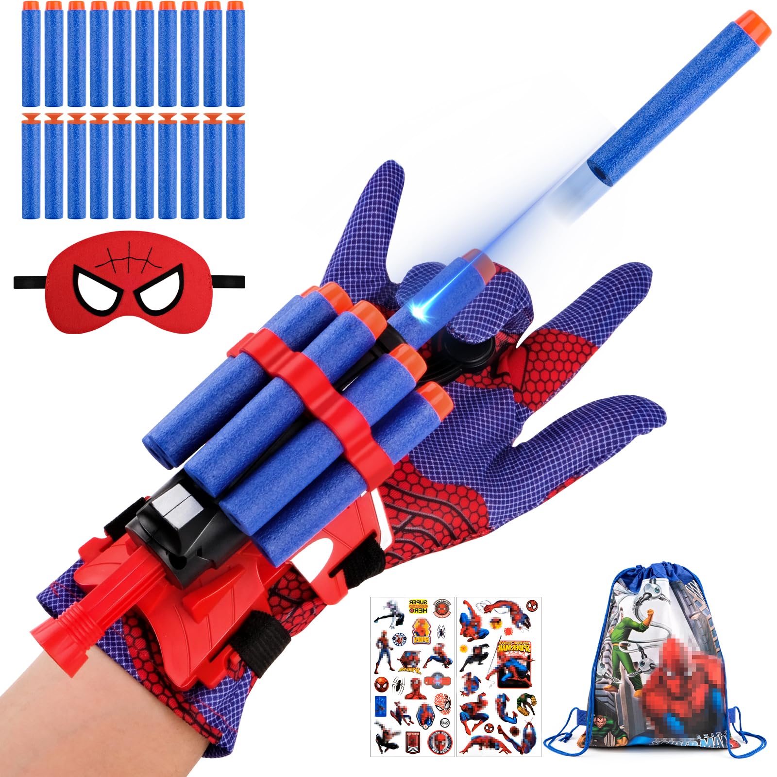 WUGU Launcher Glove - Plastic Cosplay Glove with Hero Thrower Wrist Toy, Mask & Stickers | Spider-Man Inspired Educational Toy for Kids | Perfect for Role Play, Birthday Gifts & Superhero Parties