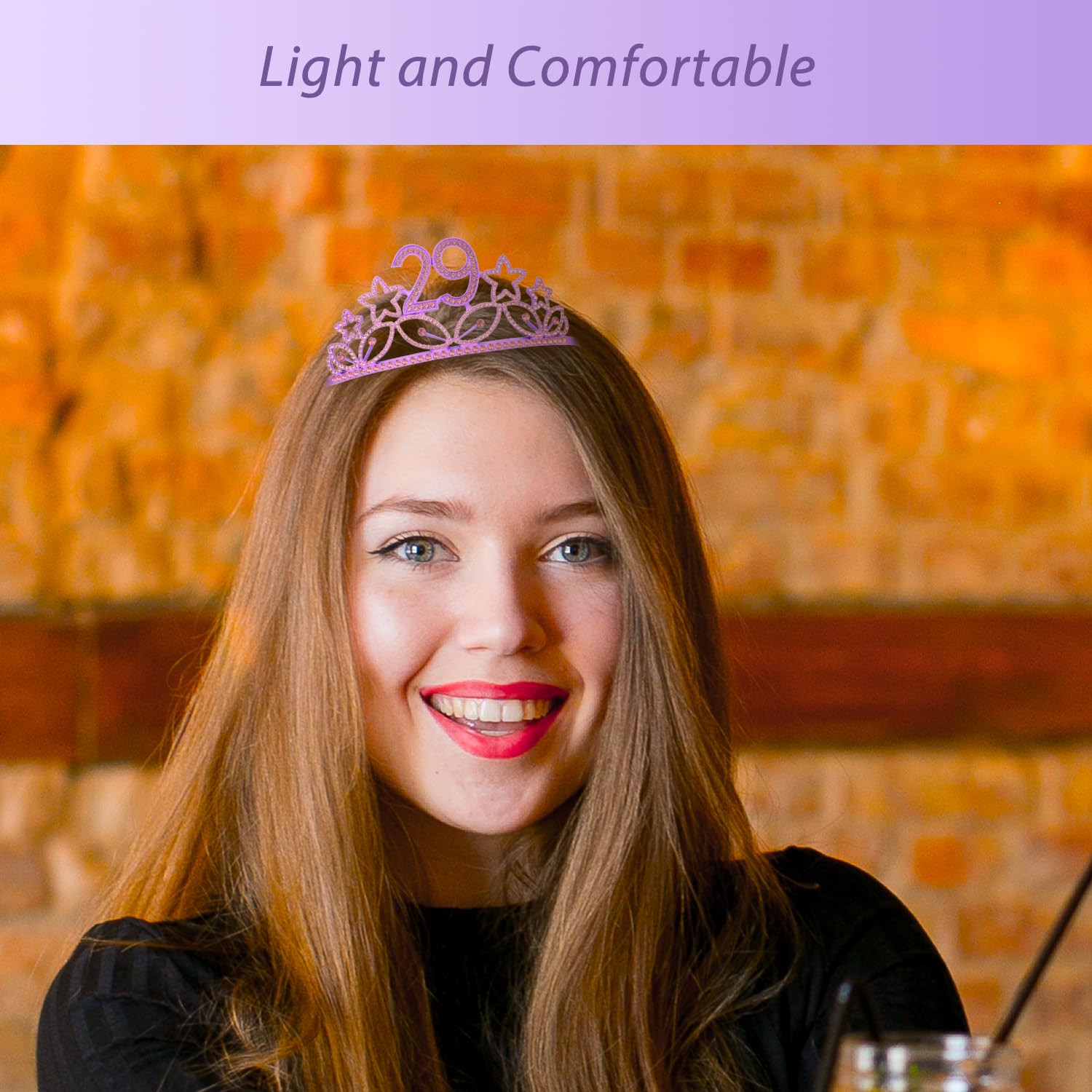 MEANT2TOBE 29th Birthday Sash & Tiara Set for Women - Sparkling Glitter Sash with Rhinestone Stars & Elegant Purple Metal Tiara | Perfect 29th Birthday Gift for Parties, Bachelorette, Girls Night Out & Special Celebrations