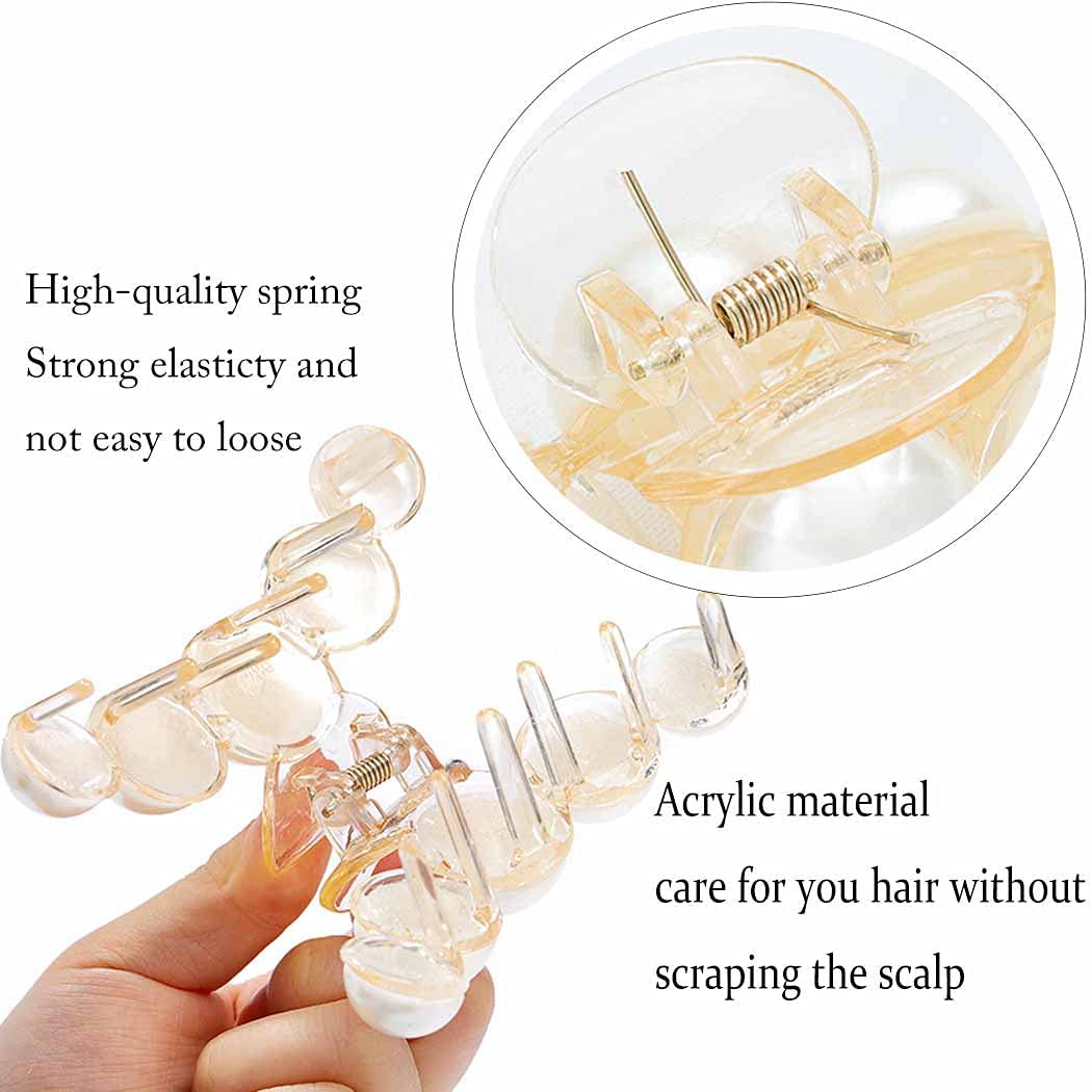 BellaStella Korean Stylish Pearl Hair Clips - Strong Hold Claw Clips for Women & Girls (Set of 2) - Perfect for Parties, Weddings & Everyday Hairstyles