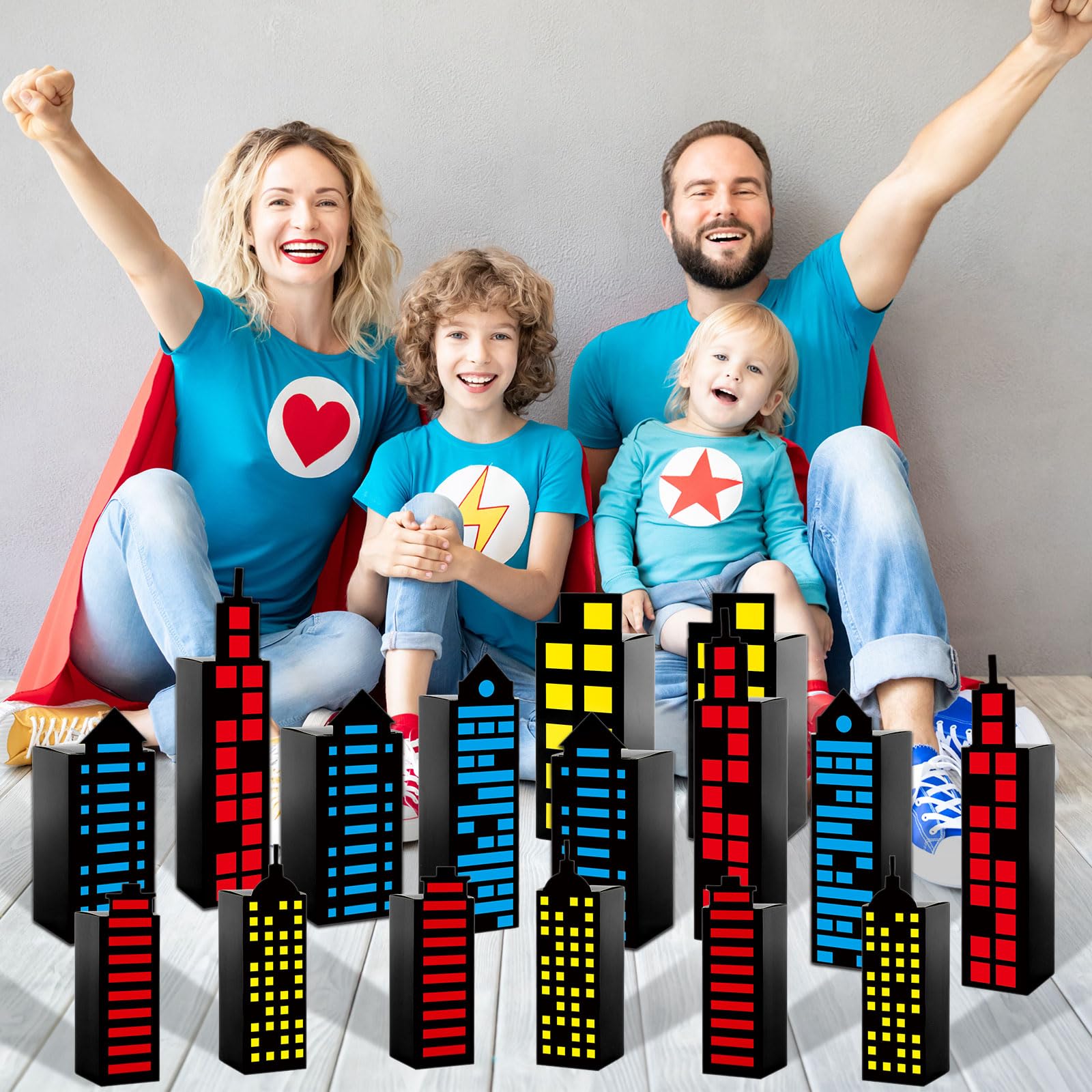 12Pcs Skyscraper City Party Favor Boxes - Superhero Themed Party Decorations with City Skyline Buildings - Candy & Treat Boxes for Boys & Girls Birthday Party Supplies - Perfect for Superhero, City-Themed Parties & Birthday Favors