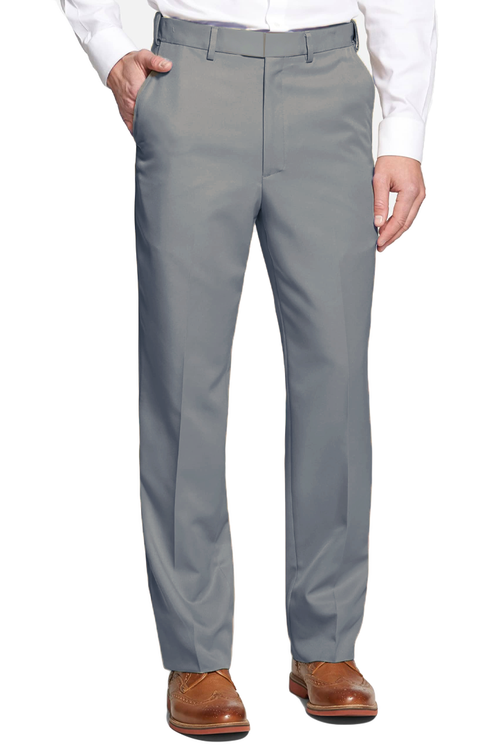 Prime Poplin Flat Front Regular Rise Grey Dress Pants for Men - Comfortable Office Wear & Business Casual Attire