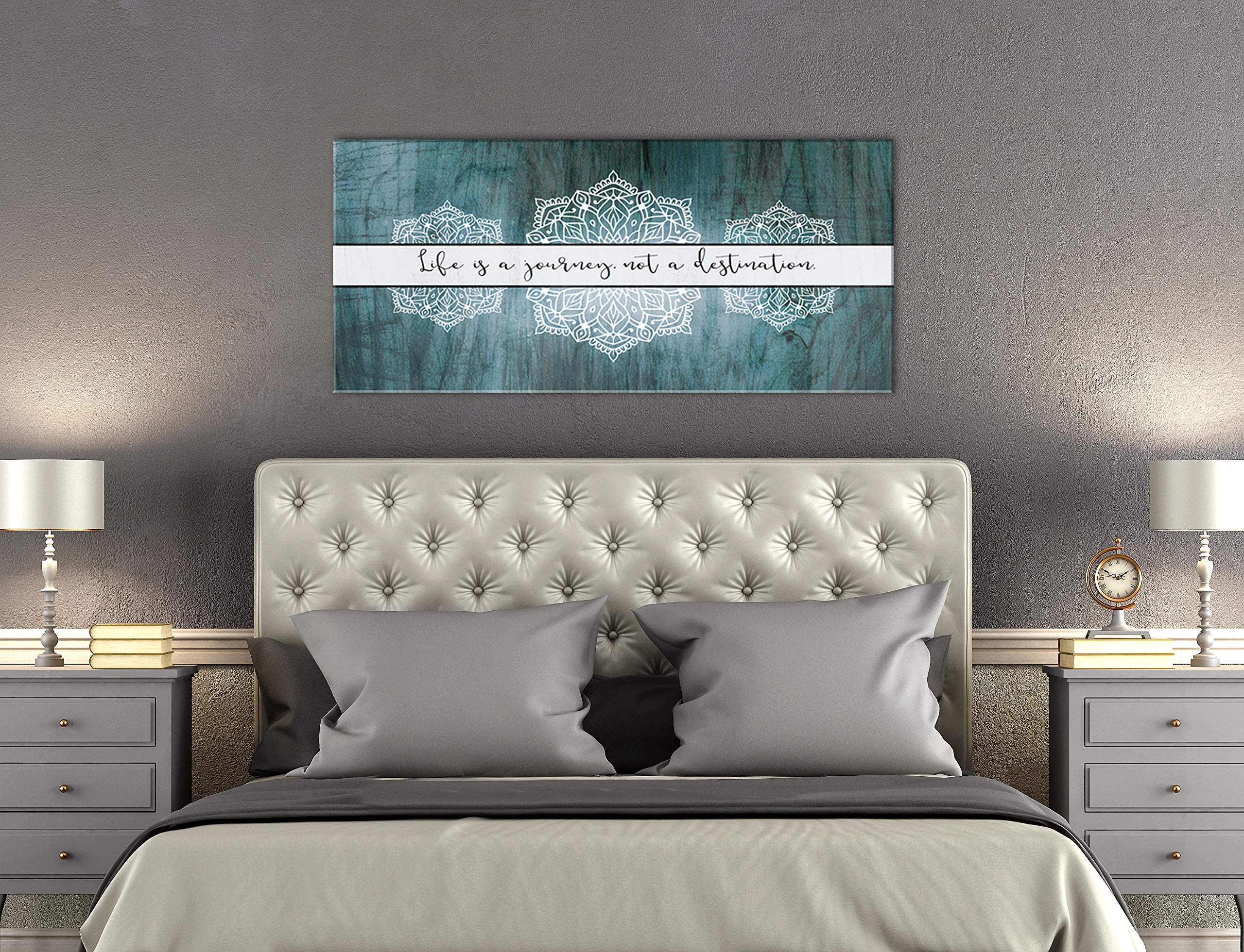 Boho Life Is A Journey Sign - Large Bohemian Floral Canvas Wall Art for Bedroom Decor | Modern Framed Poster with Teal Background (60x27 inches) | Perfect for Living Room, Nursery & Boho Style Home Decoration