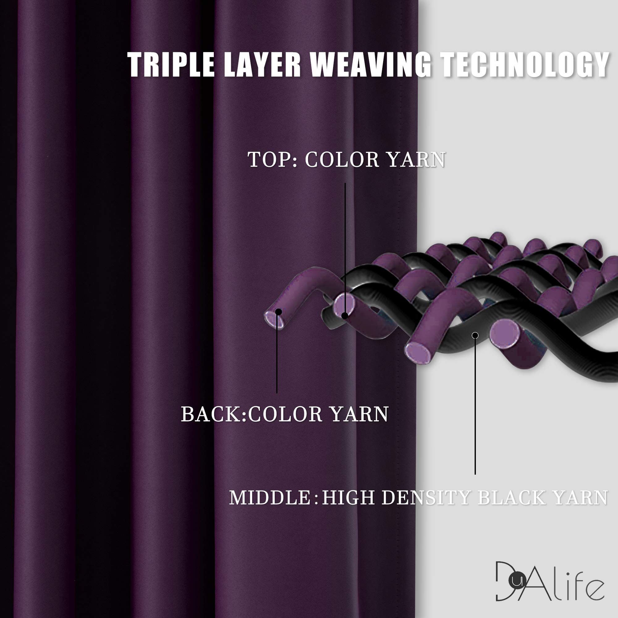 Dualife Dark Purple Blackout Curtains for Bedroom & Living Room - 54x45 Inch Thermal Insulated Soundproof Window Drapes with Rod Pocket, Set of 2 Panels (Grape Purple) - Perfect for Small Windows, Home Theater, Nursery & Office Privacy