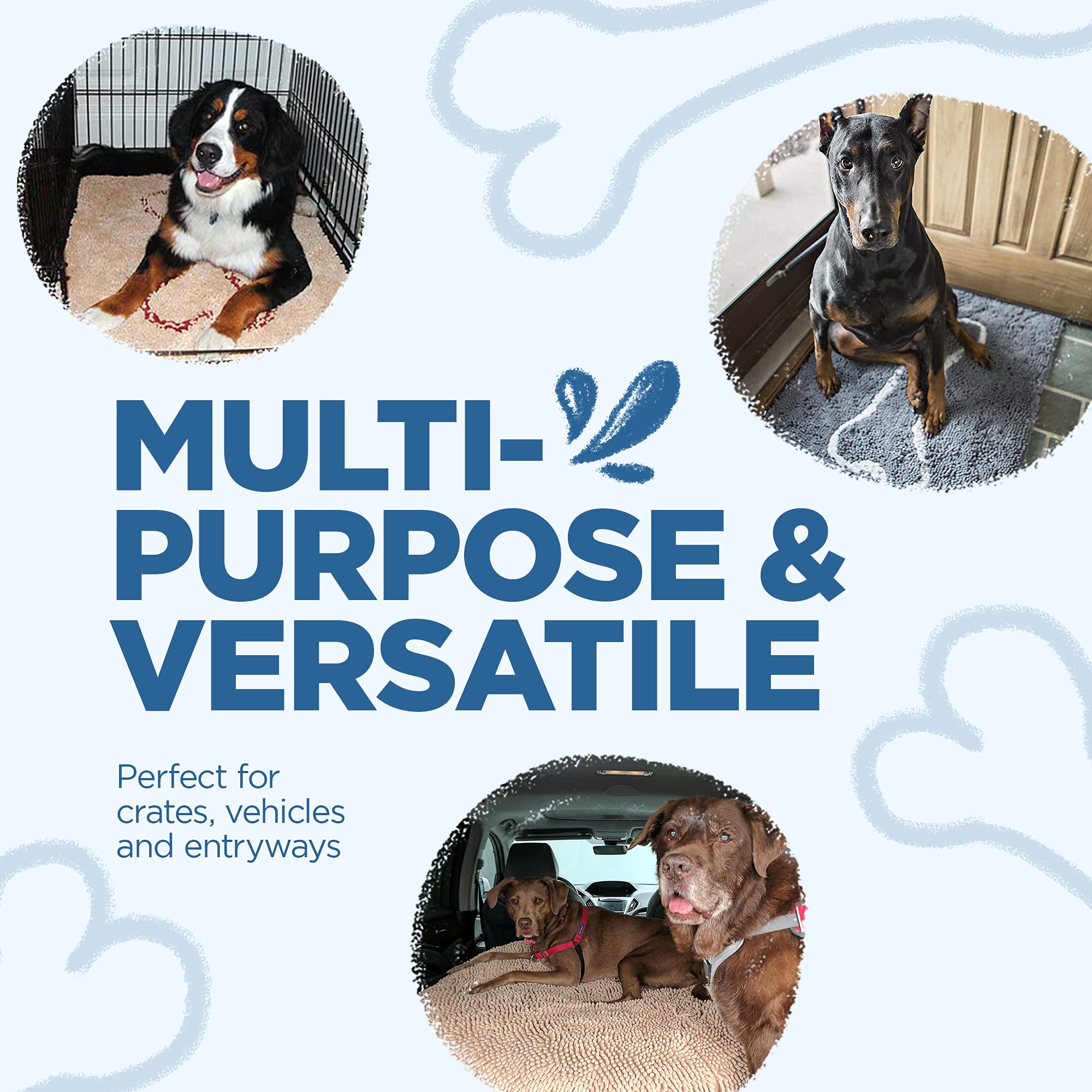 Ultra-Absorbent Soggy Doggy Microfiber Chenille Doormat - Non-Slip Indoor Dog Mat for Muddy Paws & Wet Pets | Bone Design Pet Mat for Entryway, Kitchen & Living Room | Dark Chocolate/Oatmeal Color