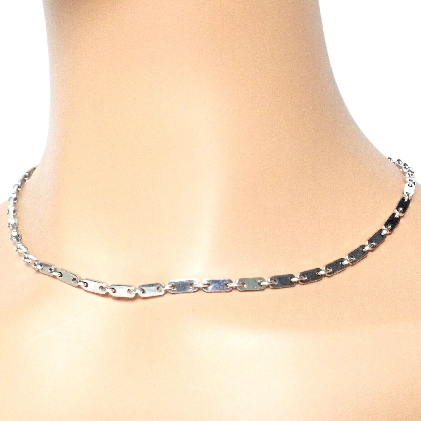 Authentic Cartier 18K White Gold Flat Link Necklace 17.75 Inches - Vintage 1998 Luxury Jewelry for Women, Perfect for Weddings, Anniversaries & Special Occasions