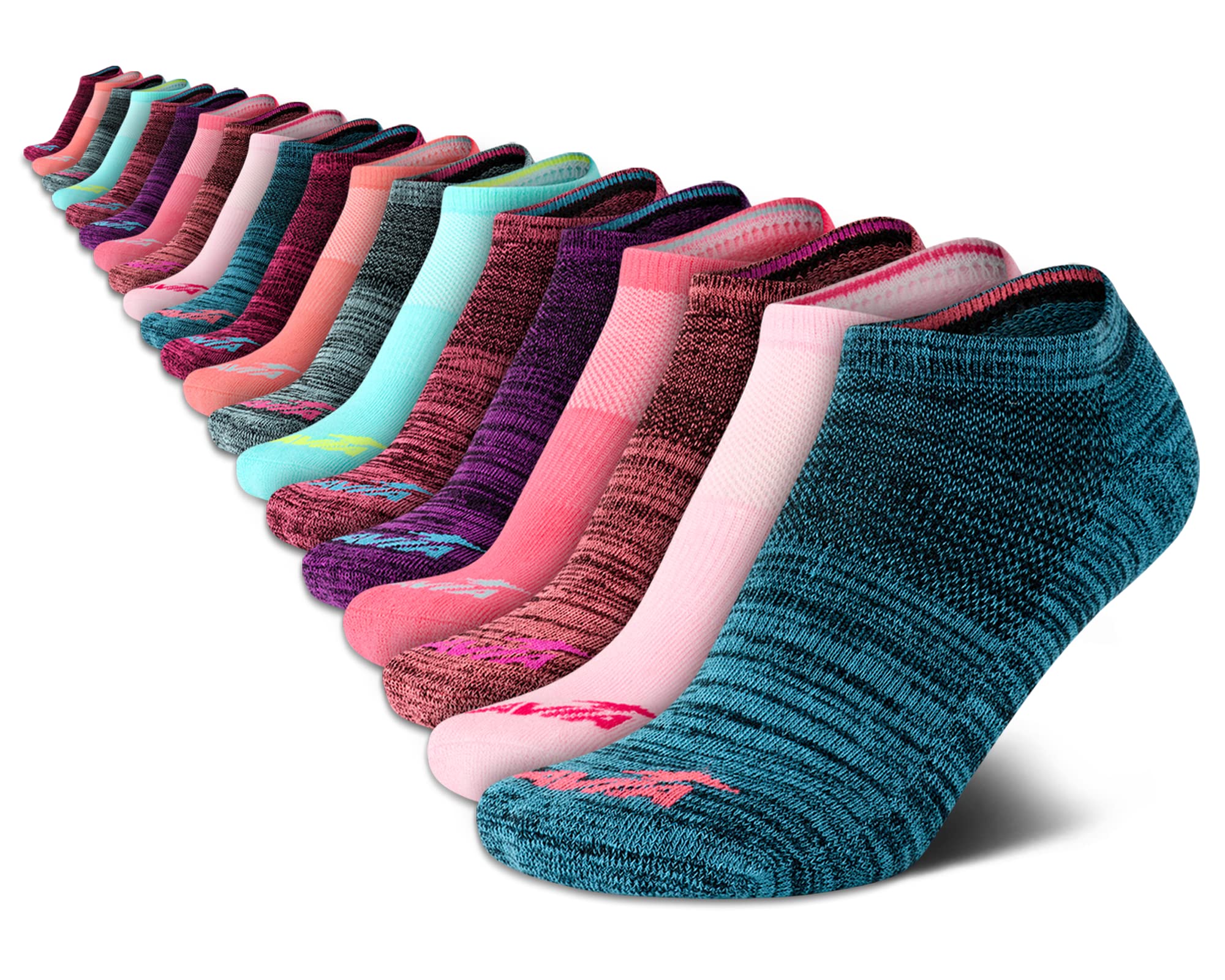Avia Girls' Low Cut Performance Socks - 20 Pack Cushioned Athletic Socks for Running, School & Everyday Wear