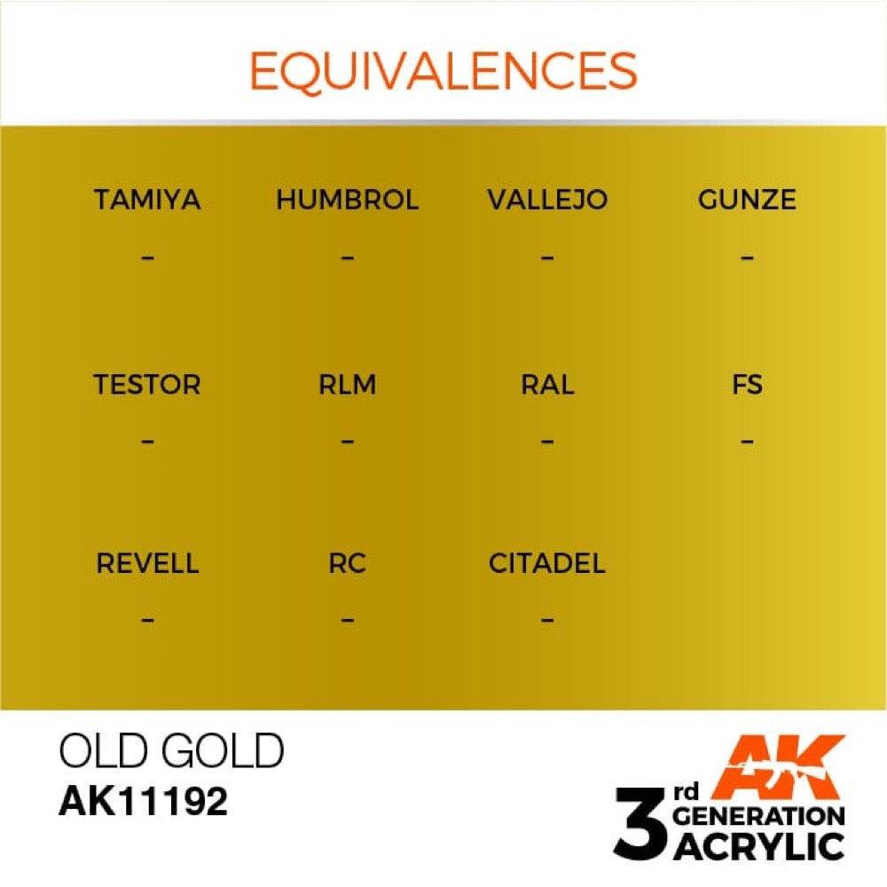 AK Interactive AK11192 Metallic Old Gold Acrylic Paint - 17ml Bottle (3rd Generation) for Model Kits, Miniatures & DIY Crafts - Premium Metallic Finish for Scale Models, Warhammer & Cosplay Props