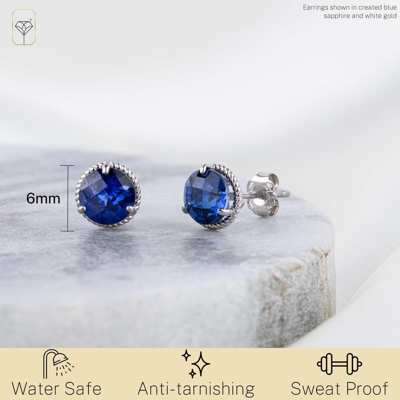 14K White or Yellow Gold Roped Halo Gemstone Round Stud Earrings for Women - 6mm Birthstone Jewelry with Push Backs by MAX + STONE | Perfect Gift for Birthday, Anniversary & Special Occasions