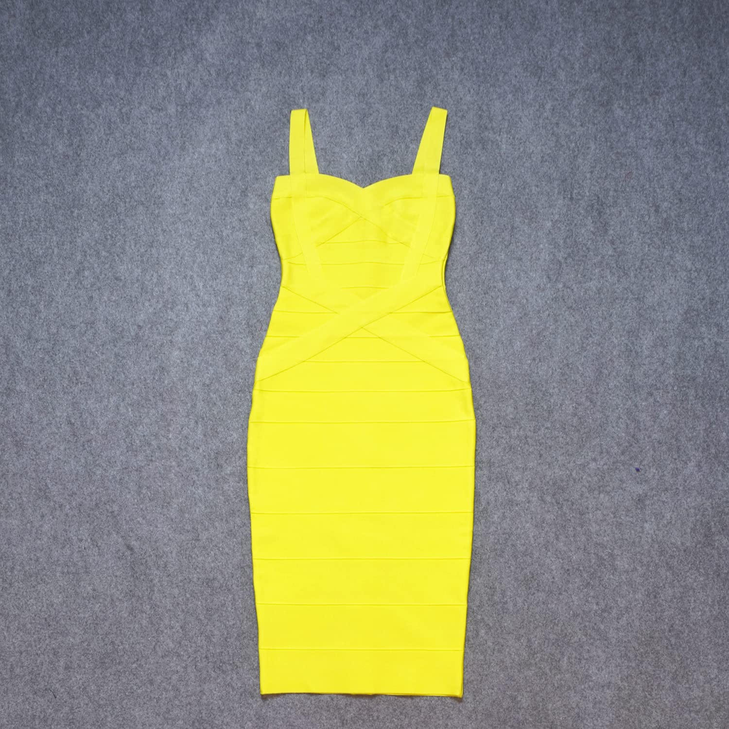 Sexy Midi-Calf Bandage Dress for Women - Solid Color Rayon Spaghetti Strap Bodycon Dress - Perfect for Club, Party, Date Night and Special Occasions