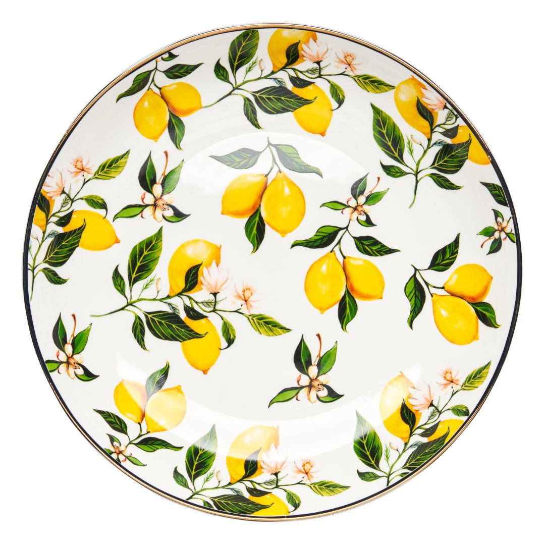 Ceramic Serving Bowl with Classic Lemons Design - 11 x 2.5 Inches - Perfect for Salads, Pasta, and Fruit Display | Elegant Tableware for Dining & Entertaining