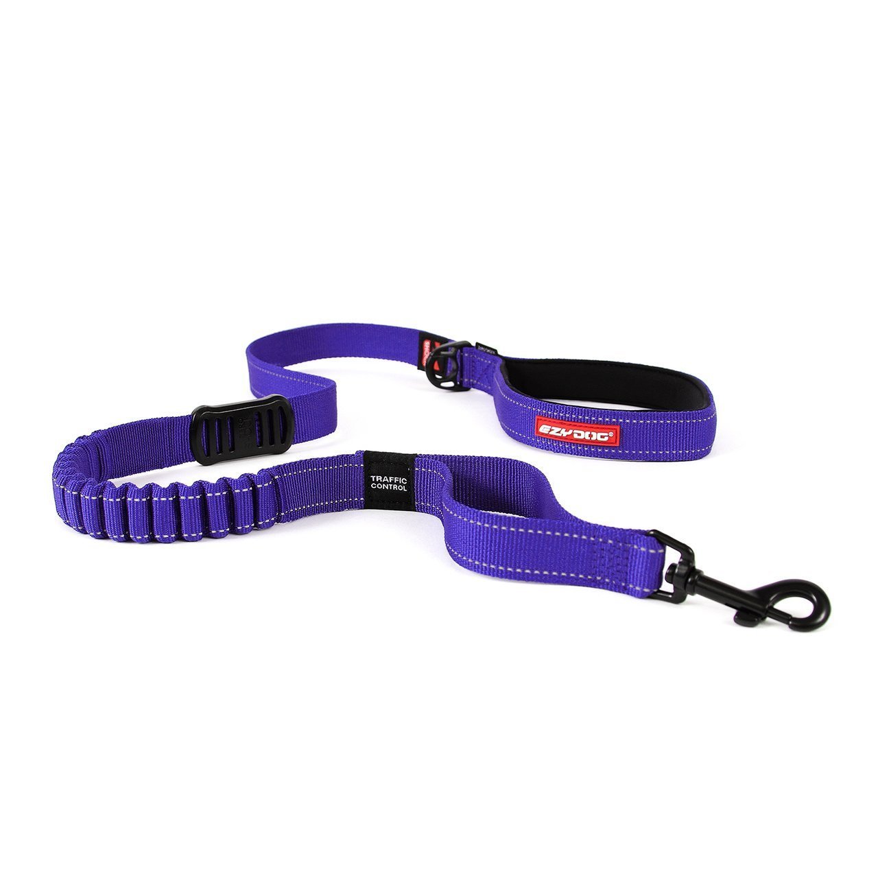 EzyDog Zero Shock Dog Leash - Shock Absorbing Bungee Leash for Pulling Dogs - Dual Handle Reflective Pet Leash for Large Medium Small Dogs (48-Inch, Purple) - Perfect for Walking Running Hiking Training Active Dogs