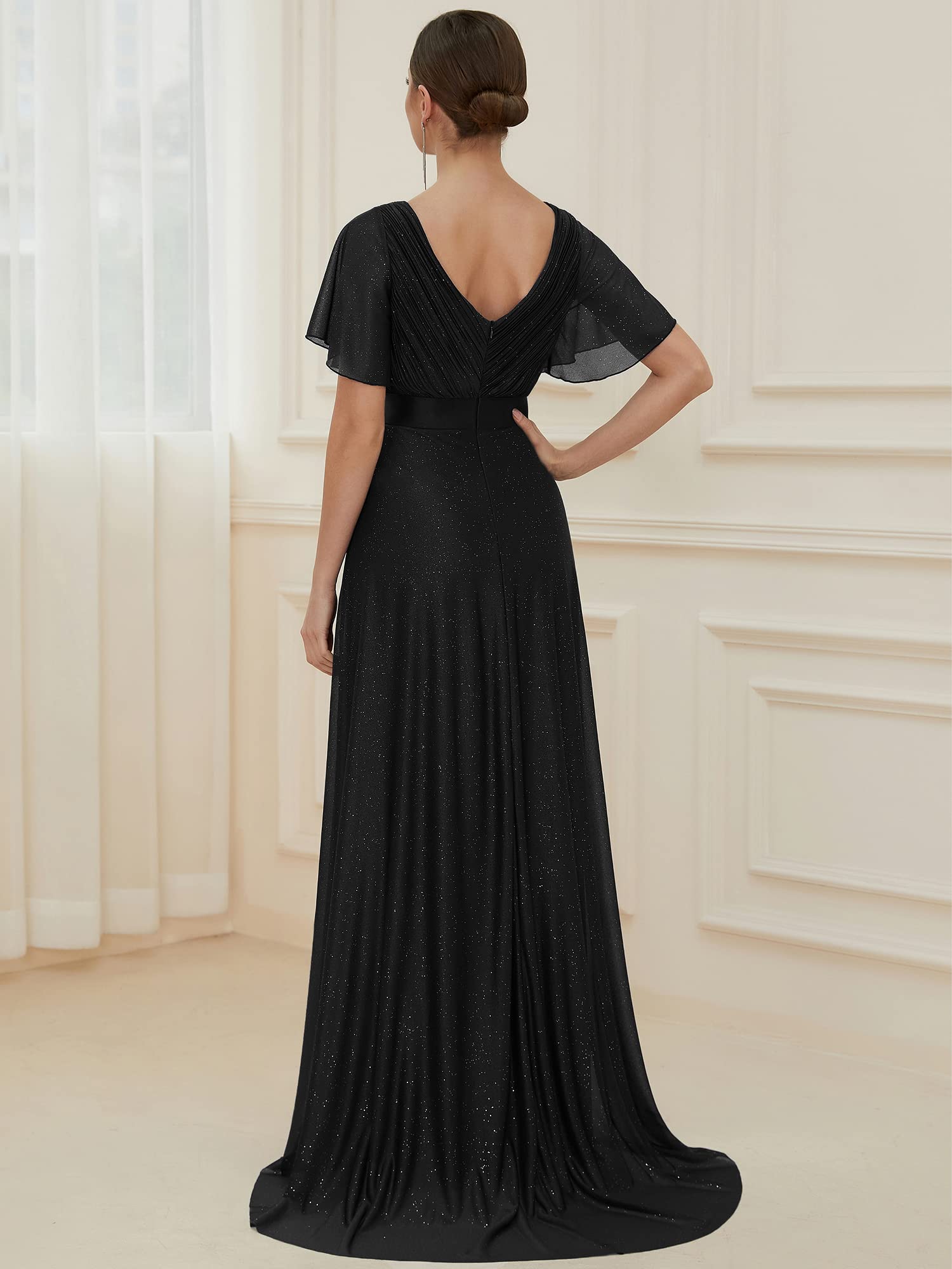 Ever-Pretty Women's V-Neck Short Sleeve Glitter A-Line Evening Dress for Prom, Cocktail Party & Formal Occasions - Style 50159