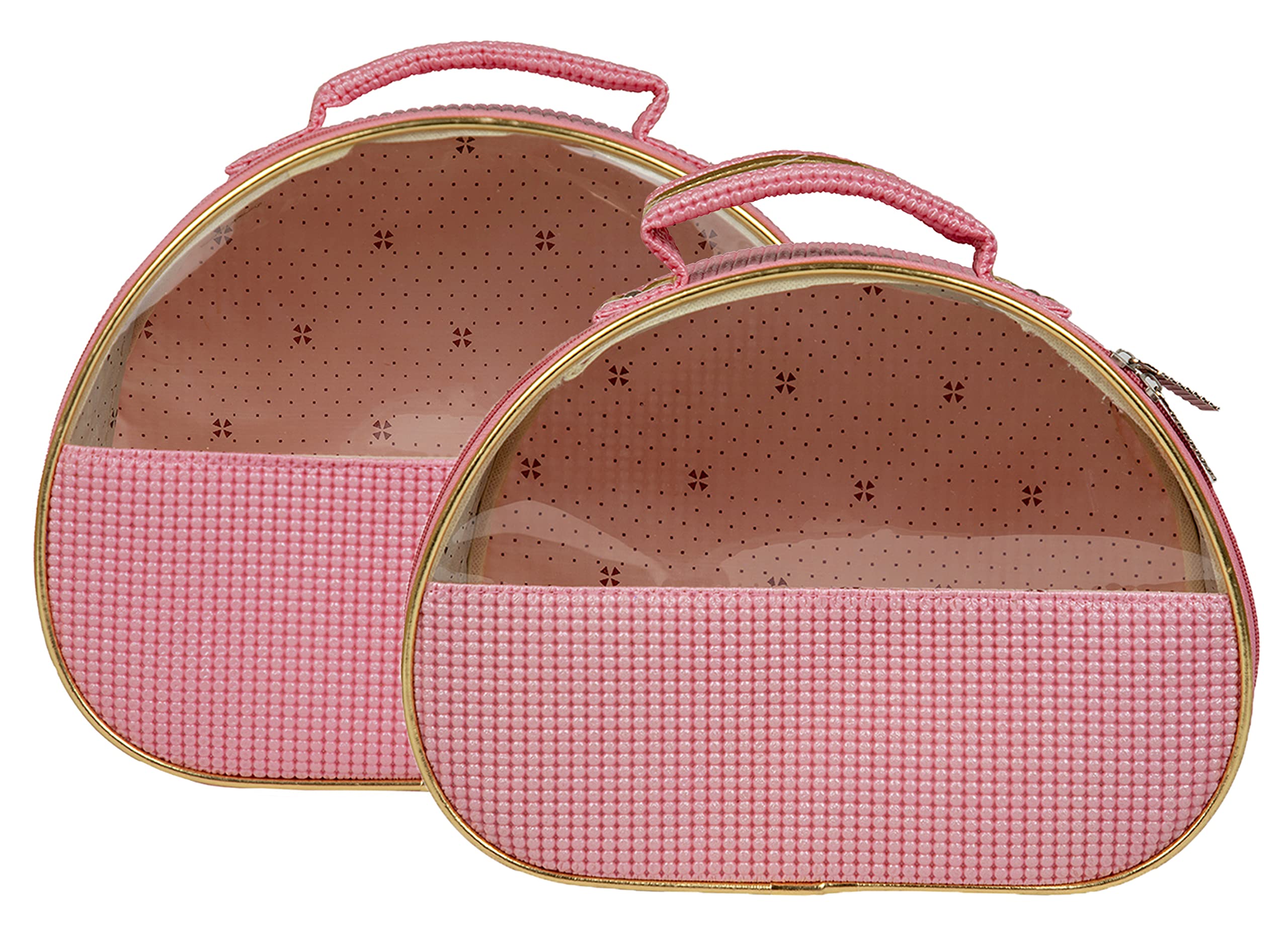 Atorakushon Fabric Travel Pouch Set - 2 Pack Pink Zippered Cosmetic Organizer Bags (Different Sizes) | Waterproof Toiletry Kit for Men & Women | Perfect for Makeup, Jewelry, Travel Essentials & Daily Use at Home, Gym, or Vacation