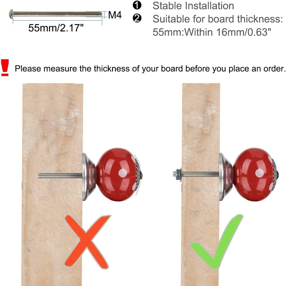 Ceramic Drawer Knobs 4pcs - Red Round Pull Handles for Cabinet & Wardrobe - Home Decor Upgrade